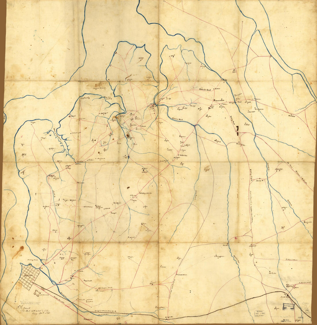 This old map of Map of Part of Fairfax County, Virginia, South of the City of Alexandria and the Orange and Alexandria Railroad from 1861 was created by F. F. Mead in 1861