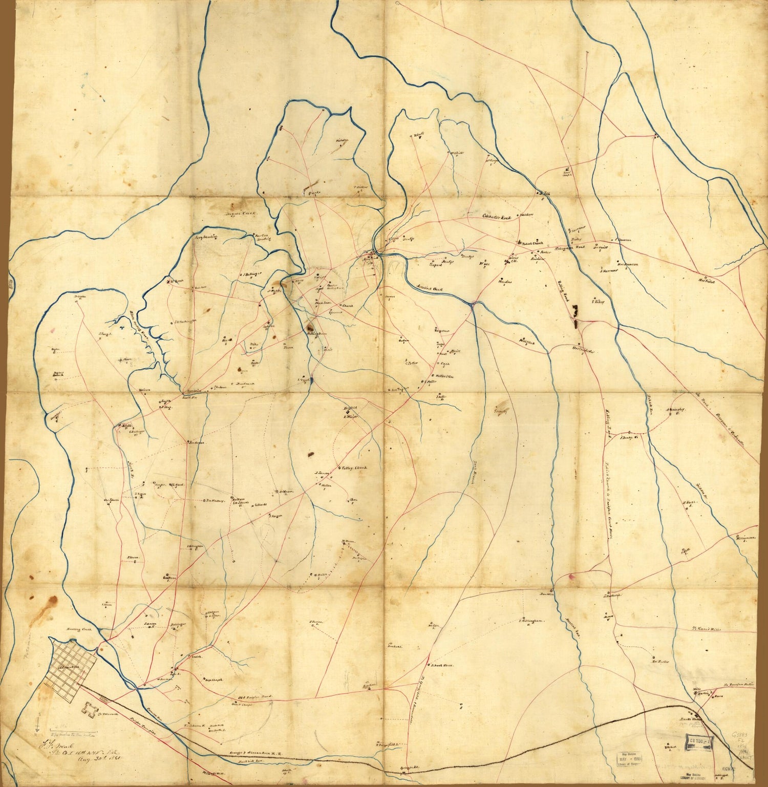 This old map of Map of Part of Fairfax County, Virginia, South of the City of Alexandria and the Orange and Alexandria Railroad from 1861 was created by F. F. Mead in 1861