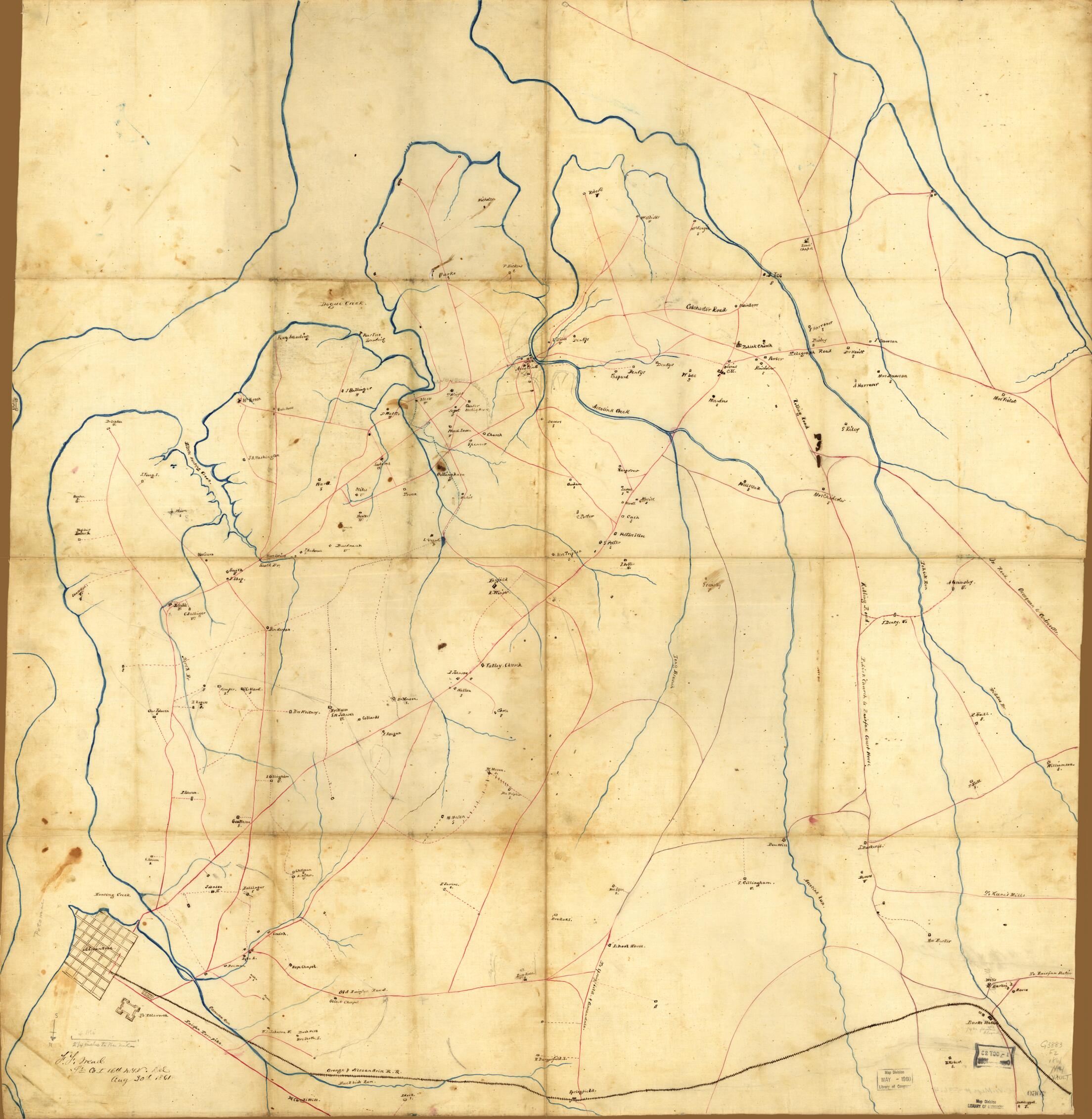 This old map of Map of Part of Fairfax County, Virginia, South of the City of Alexandria and the Orange and Alexandria Railroad from 1861 was created by F. F. Mead in 1861