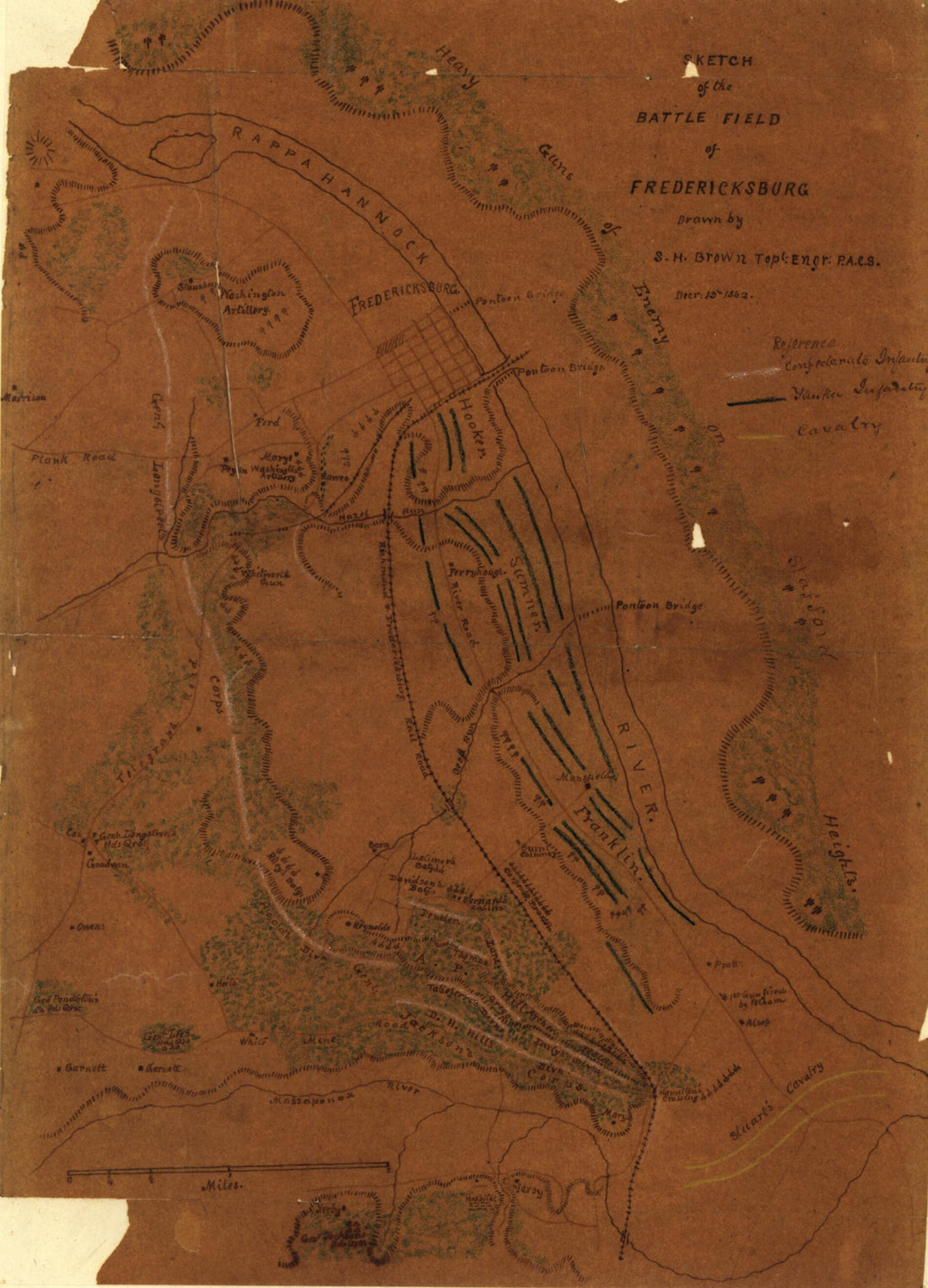 This old map of Sketch of the Battle Field of Fredericksburg from 1862 was created by Samuel Howell Brown in 1862