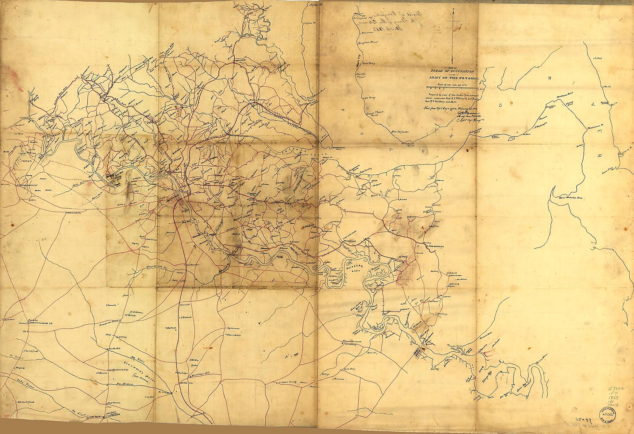 This old map of Map of Field of Occupation of Army of the Potomac (Field of Occupation of the Army of the Potomac, March from 1863) was created by  United States. Army. Corps of Topographical Engineers in 1863