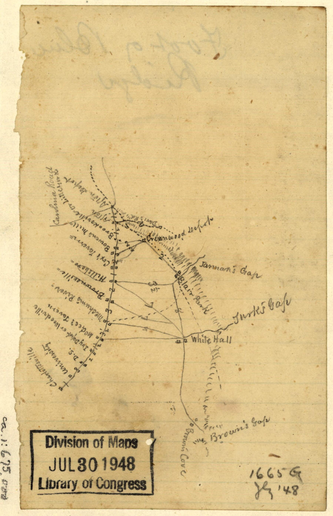 This old map of Sketch of the Road from Charlottesville to Afton, and from Browns Cove to Afton, Albemarle County, Virginia. from 1860 was created by Jedediah Hotchkiss in 1860