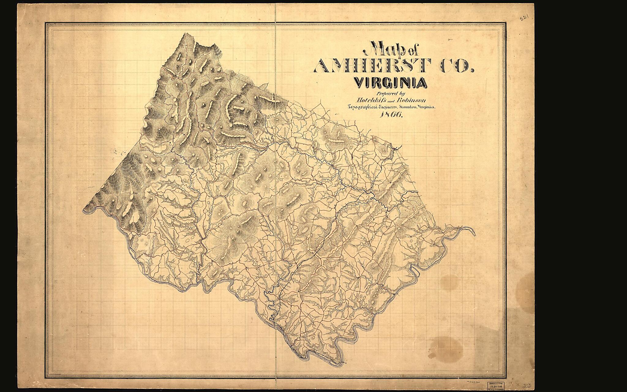This old map of Map of Amherst County Virginia from 1866 was created by Jedediah Hotchkiss in 1866