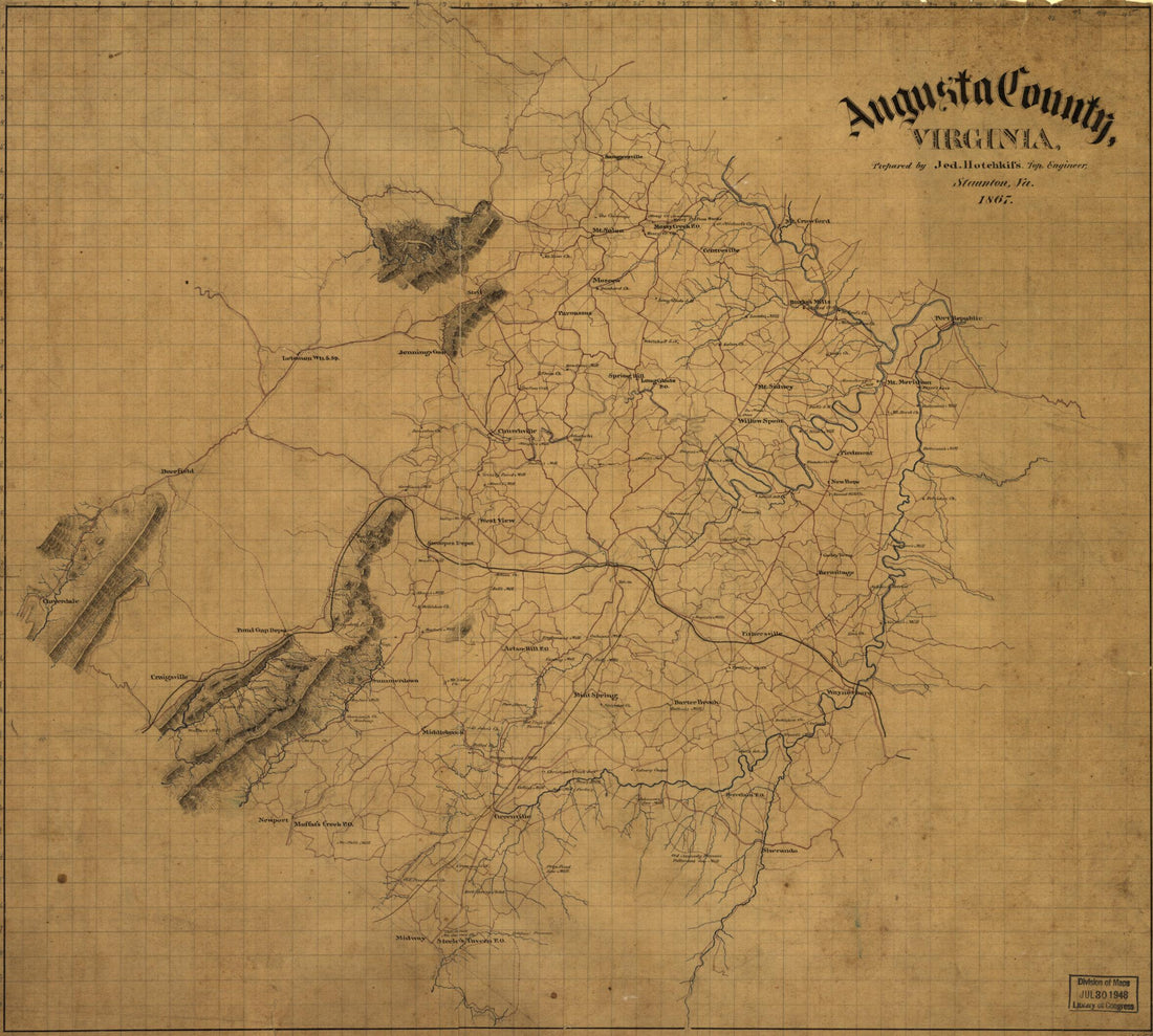 This old map of Augusta County, Virginia from 1867 was created by Jedediah Hotchkiss in 1867