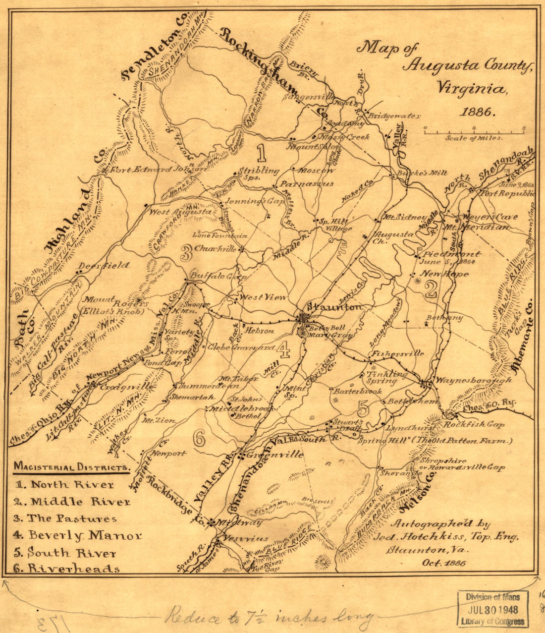 This old map of Map of Augusta County, Virginia, from 1886 was created by Jedediah Hotchkiss in 1886