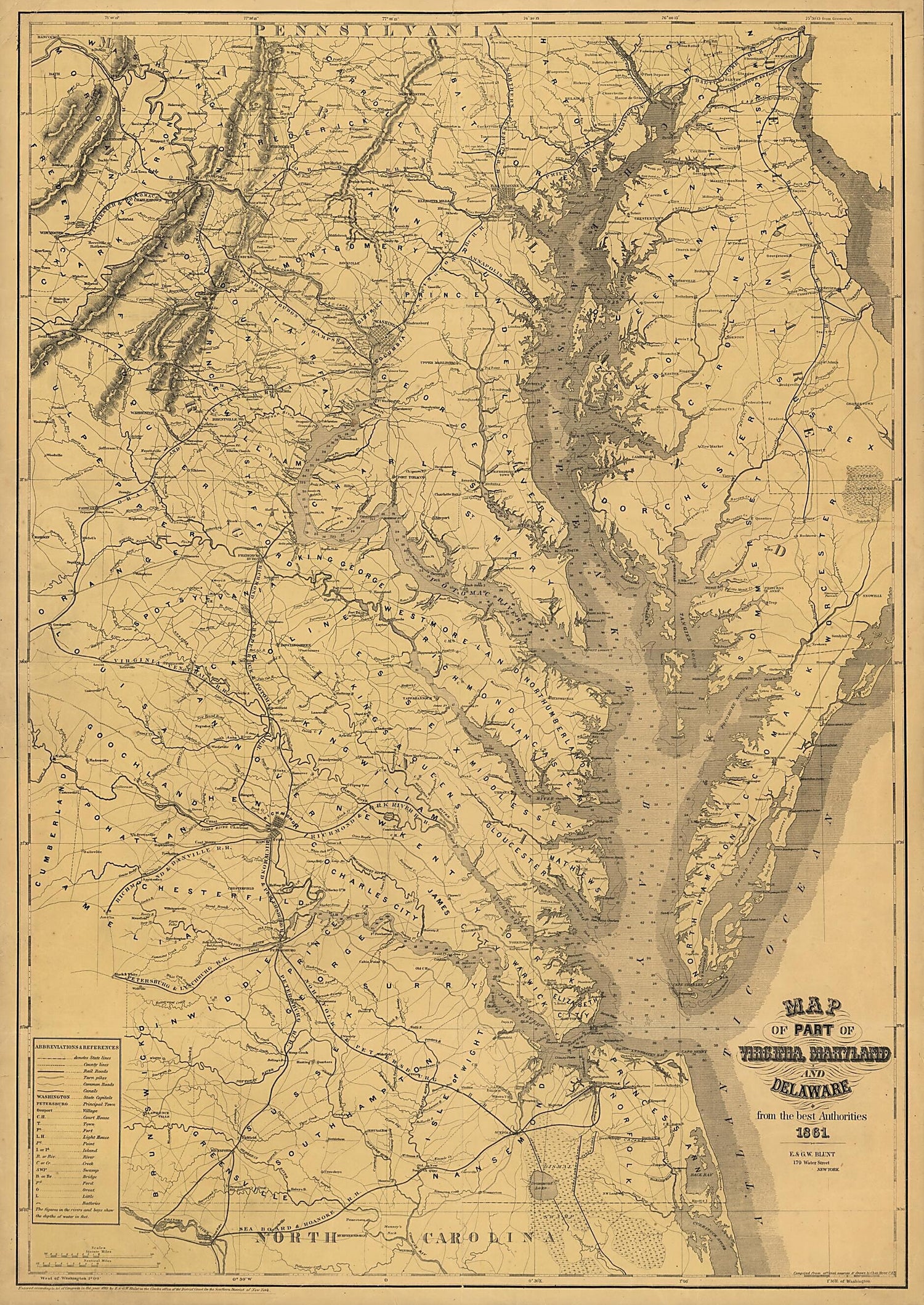 This old map of Map of Part of Virginia, Maryland and Delaware from the Best Authorities from 1861 was created by Charles Heyne in 1861