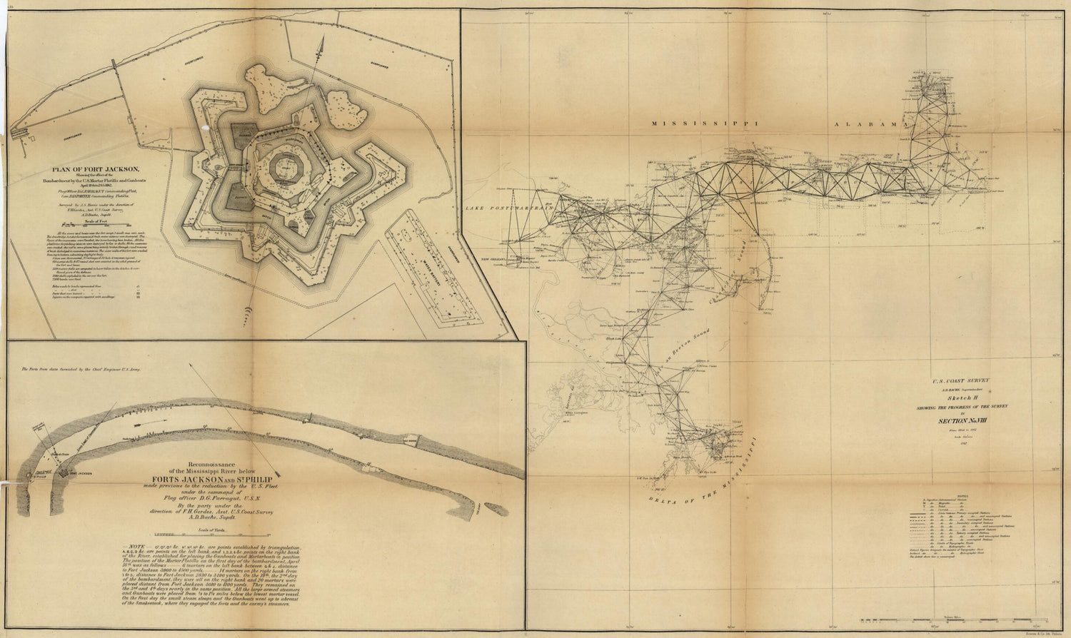 This old map of Sketch H. Showing the Progress of the Survey In Section No. VIII, from 1846 to from 1862 was created by  United States Coast Survey in 1862