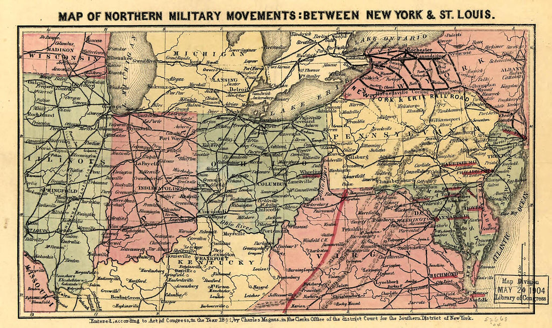 This old map of Map of Northern Military Movements: Between New York &amp; St. Louis from 1861 was created by Charles Magnus in 1861