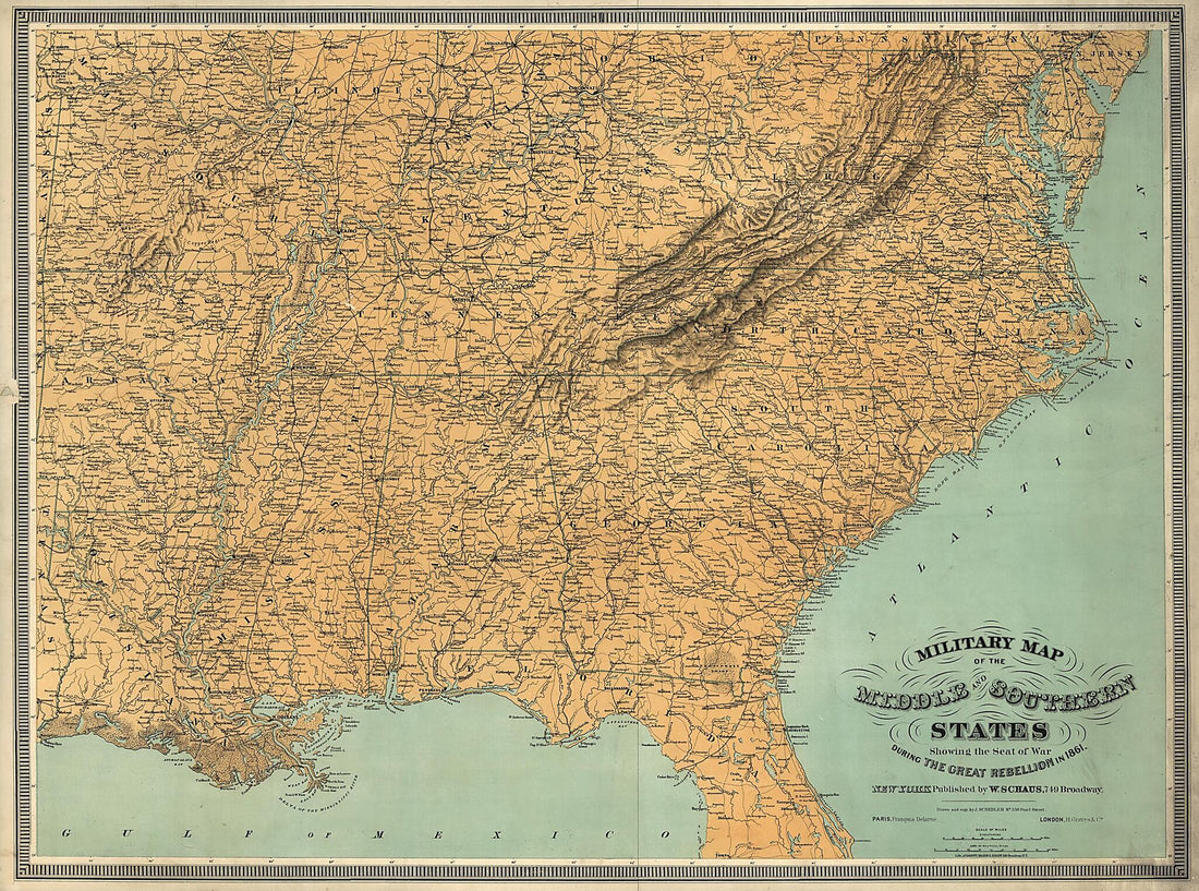 This old map of Military Map of the Middle and Southern States Showing the Seat of War During the Great Rebellion In 1861 from 1860 was created by J. (Joseph) Schedler in 1860