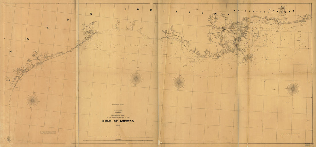 This old map of Preliminary Chart of the Northwestern Part of the Gulf of Mexico. Unfinished Proof from 1861 was created by  United States Coast Survey in 1861