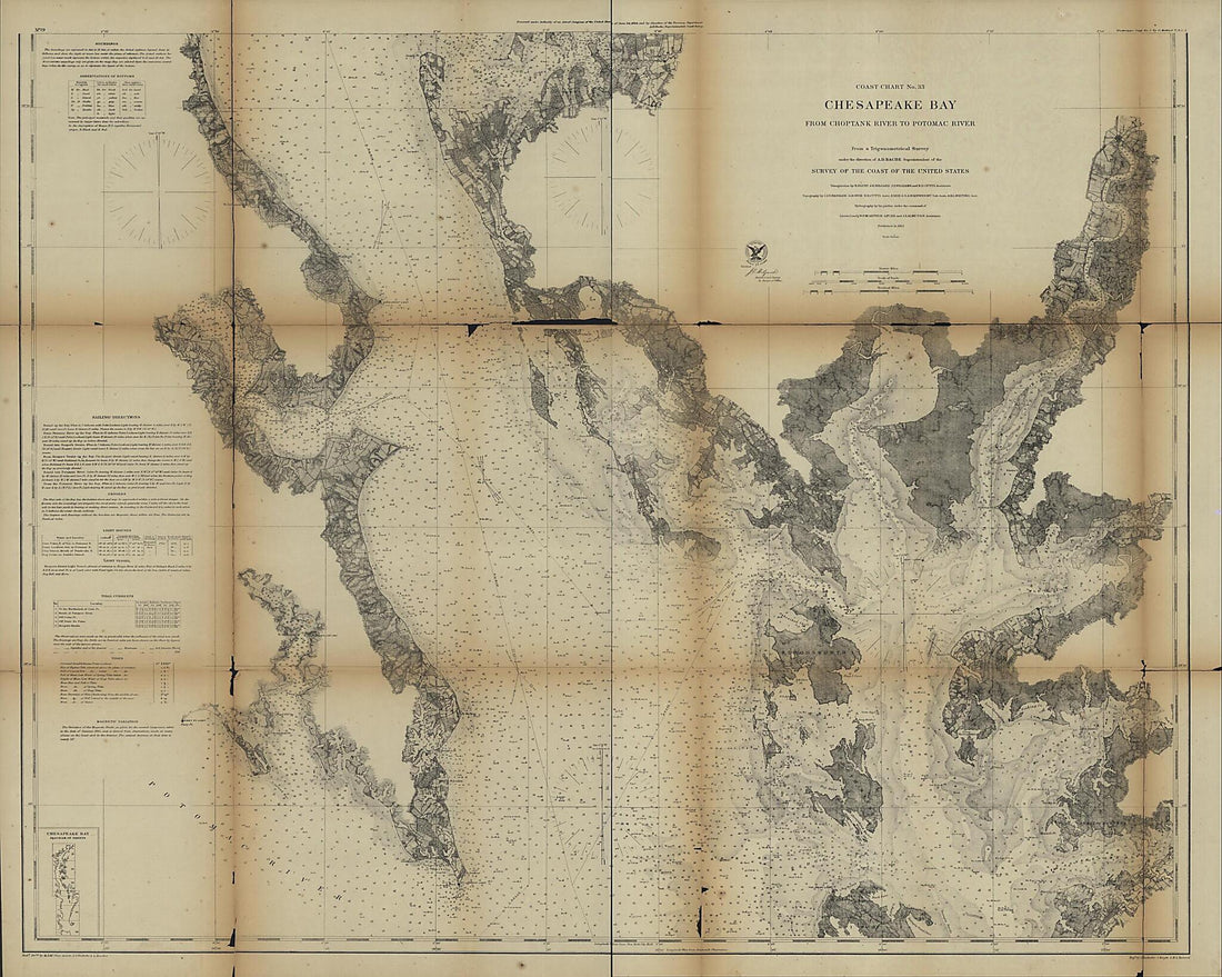 This old map of Chesapeake Bay from Its Head to Potomac River from 1861 was created by  United States Coast Survey in 1861