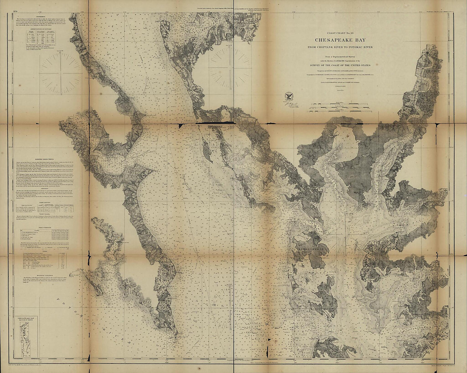 This old map of Chesapeake Bay from Its Head to Potomac River from 1861 was created by  United States Coast Survey in 1861