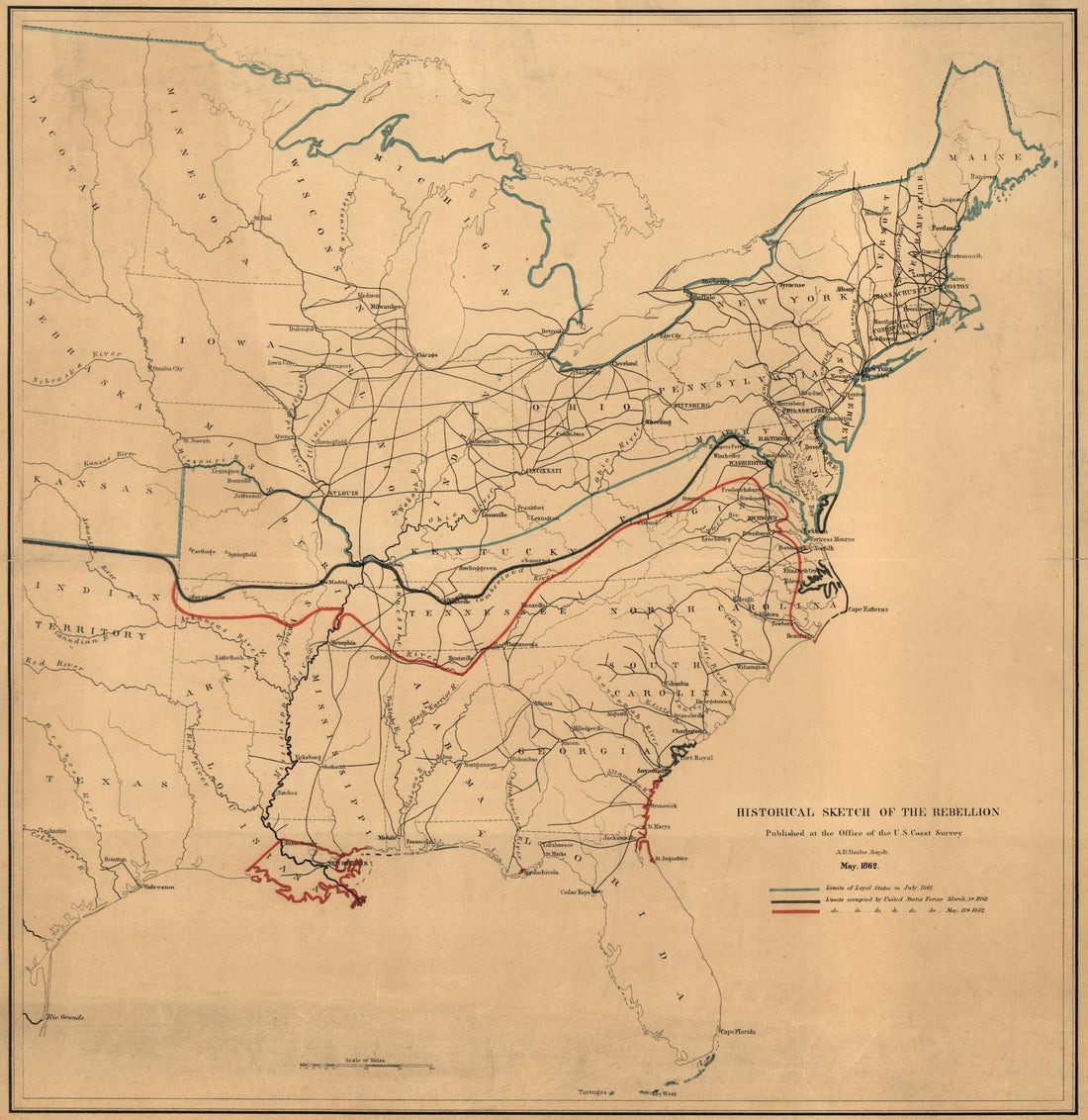 This old map of Historical Sketch of the Rebellion. May from 1862 was created by  United States Coast Survey in 1862