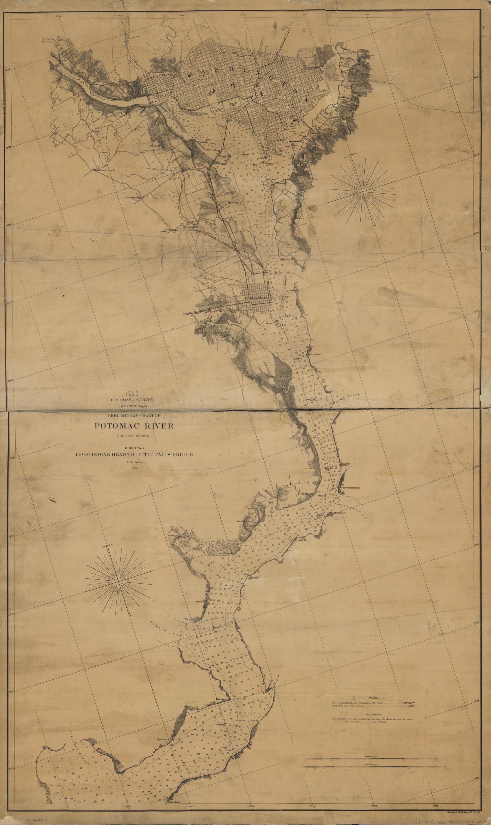 This old map of Potamac River (in Four Sheets) from 1862 was created by  United States Coast Survey in 1862