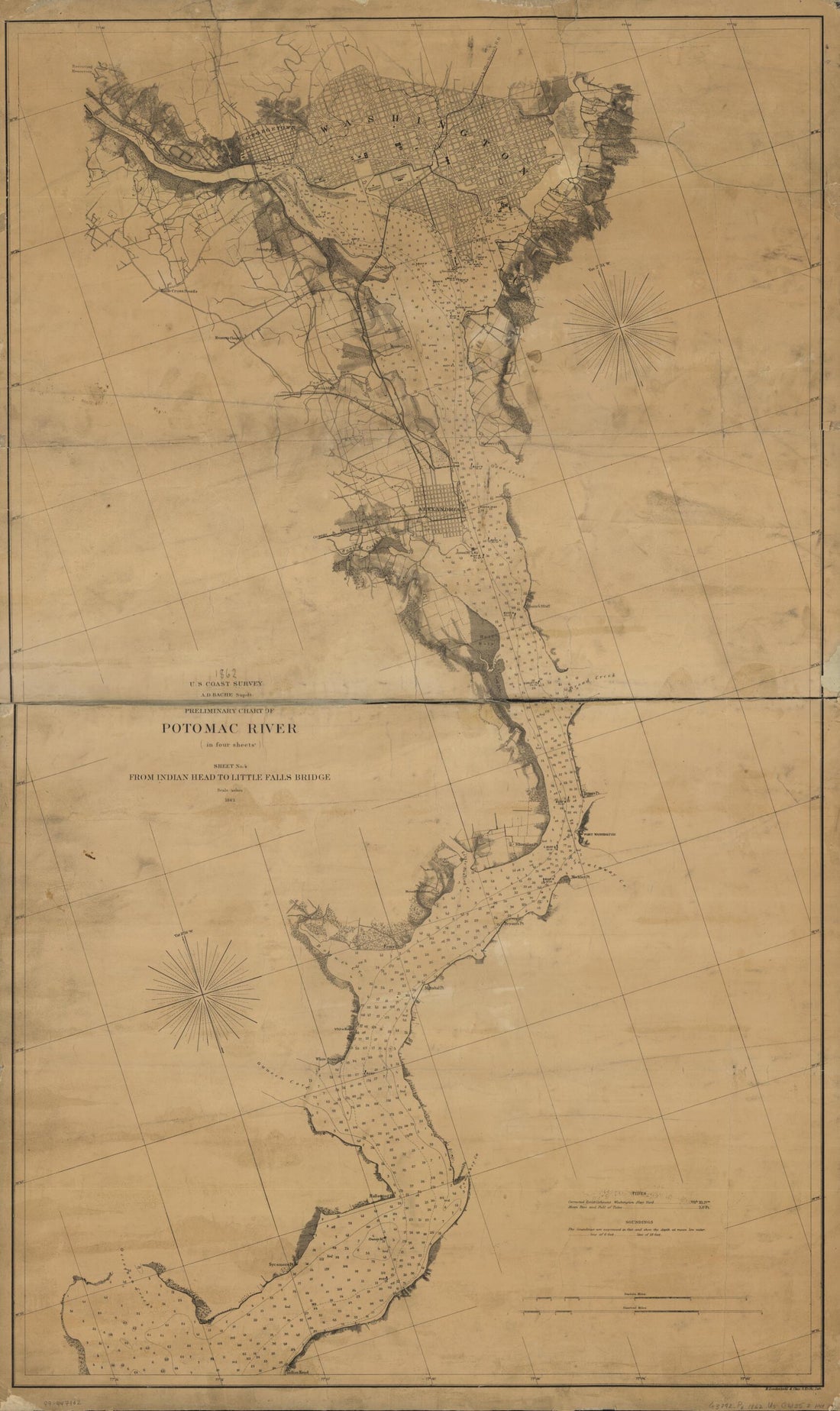 This old map of Potamac River (in Four Sheets) from 1862 was created by  United States Coast Survey in 1862