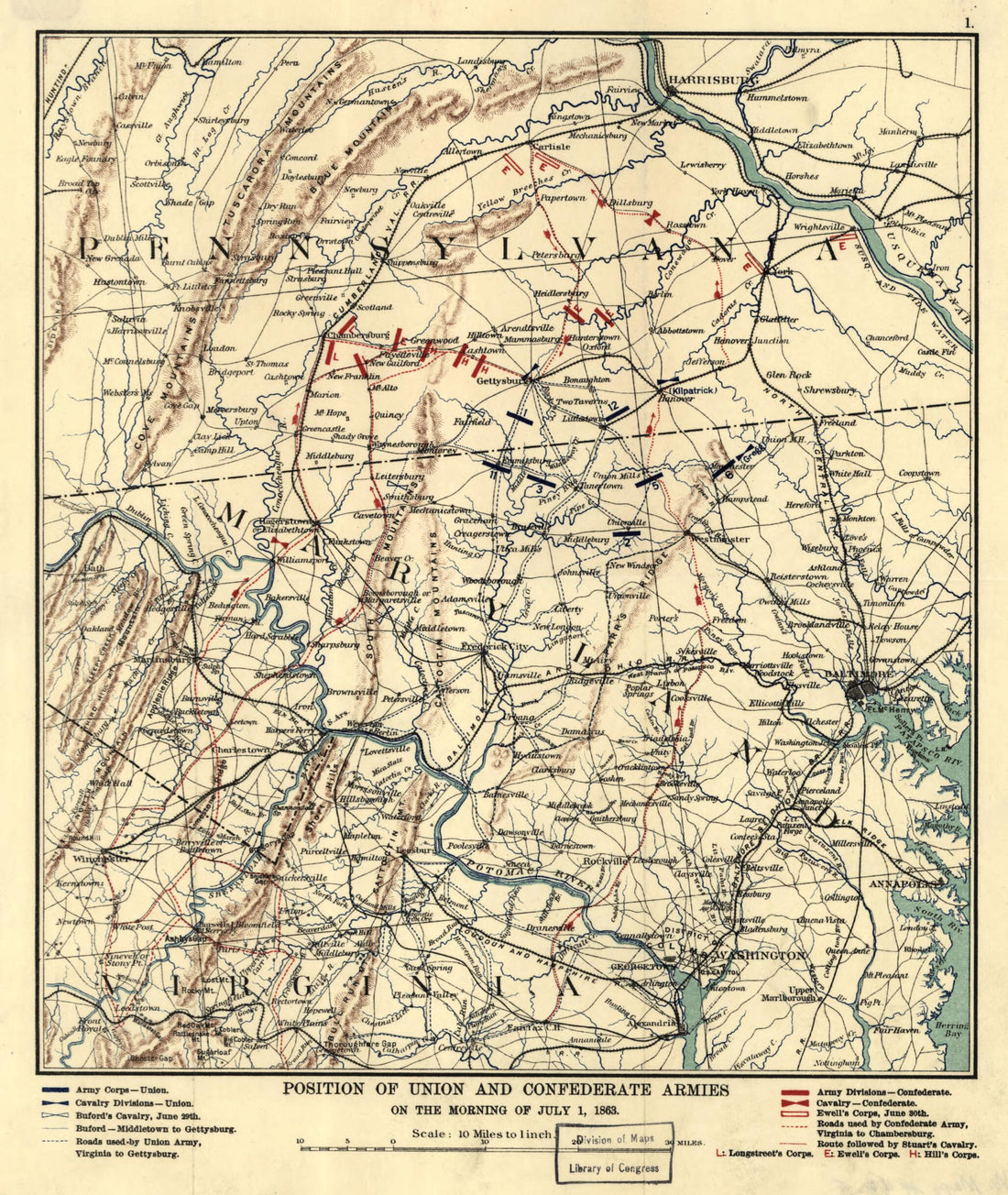 This old map of Position of Union and Confederate Armies On the Morning of July 1, from 1863 was created by  in 1863