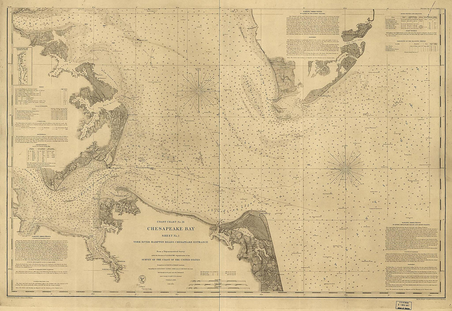 This old map of Chesapeake Bay, Sheet No. 1, York River, Hampton Roads, Chesapeake Entrance from 1863 was created by  United States Coast Survey in 1863