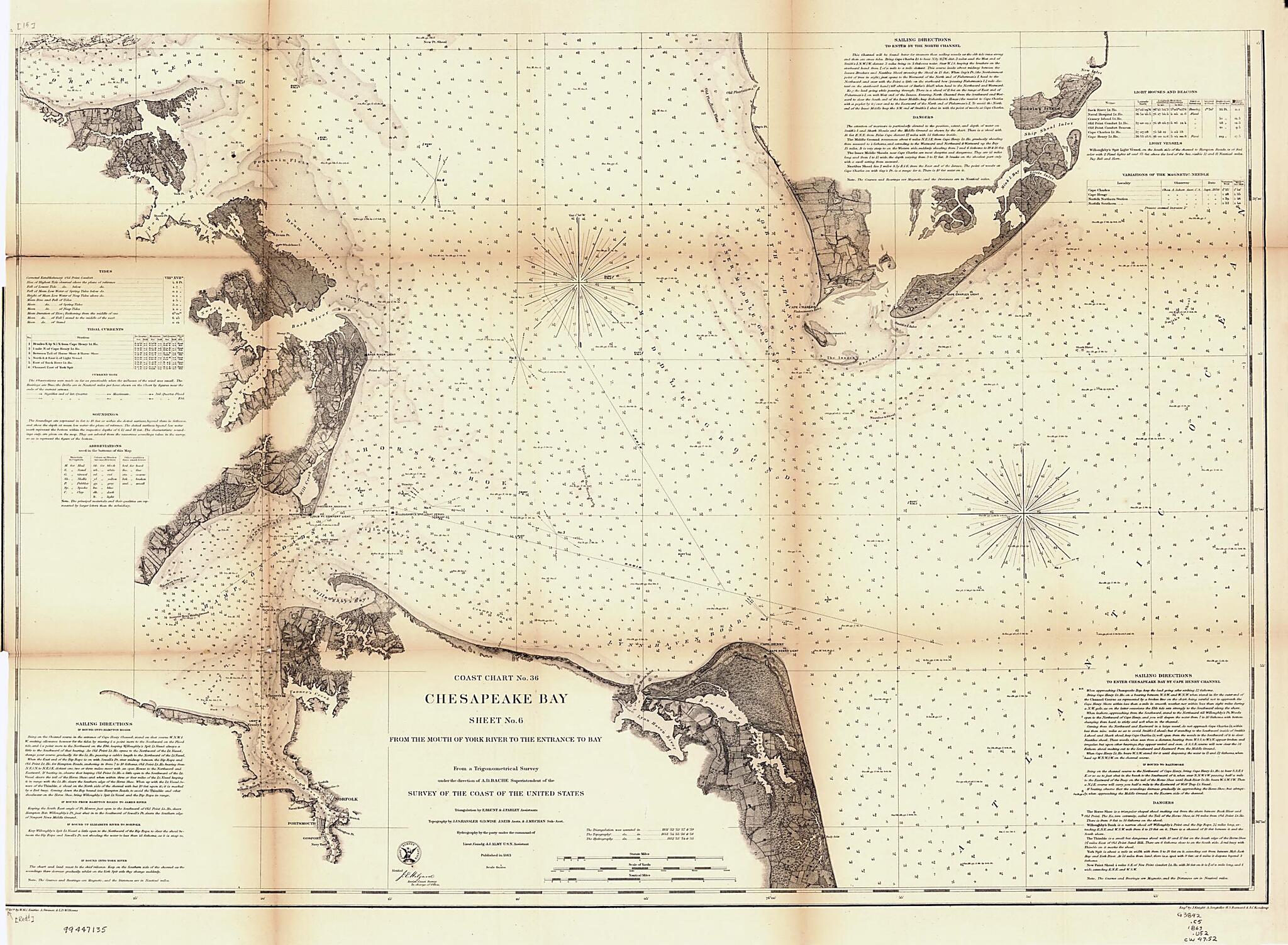 This old map of Chesapeake Bay. Sheet 6, from the Mouth of York River to the Entrance to Bay from 1863 was created by  United States Coast Survey in 1863