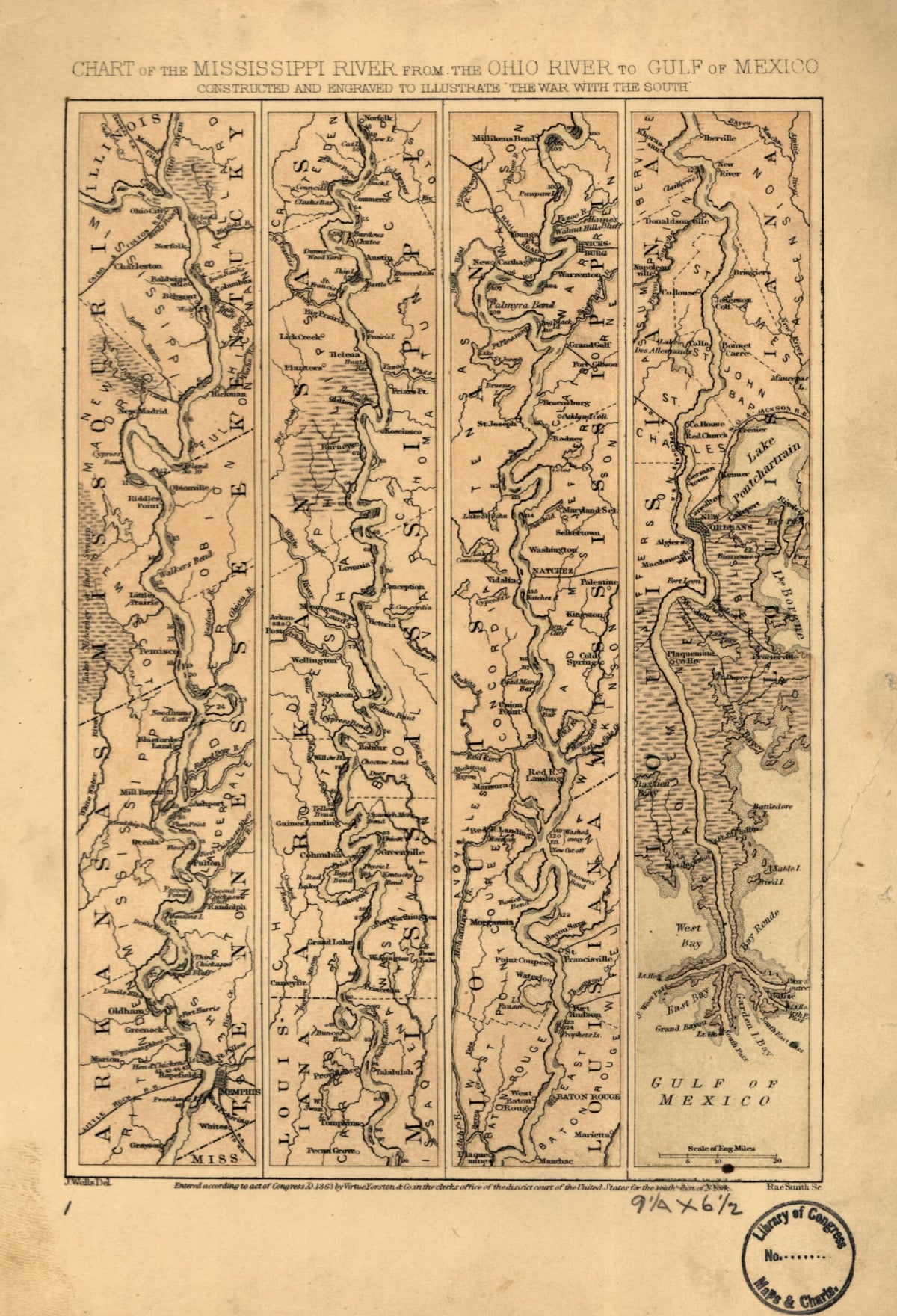 Chart of the Mississippi River from the Ohio River to Gulf of Mexico 1863 by Relic Map Company