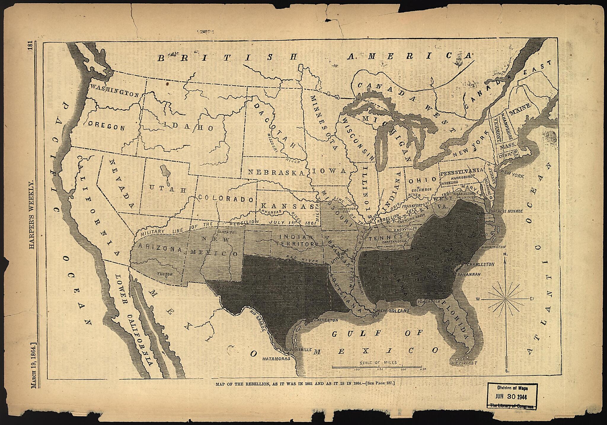 This old map of Map of the Rebellion, As It Was In 1861 and As It Is In from 1864 was created by  in 1864