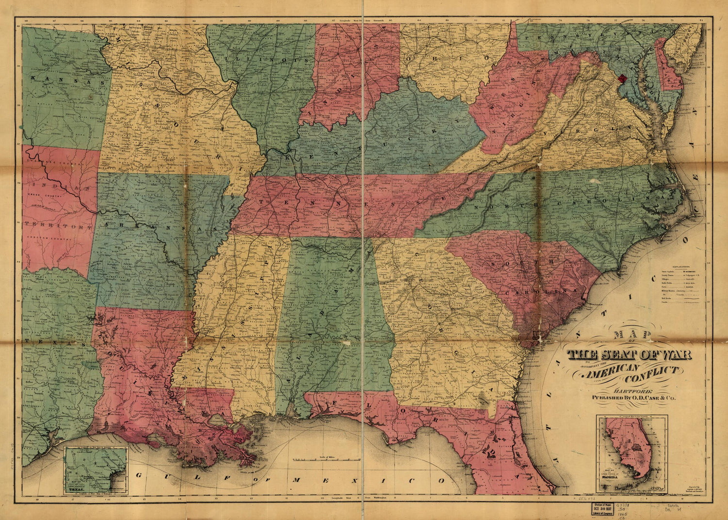 This old map of Map of the Seat of War. to Accompany the American Conflict from 1865 was created by  O.D. Case &amp; Company in 1865