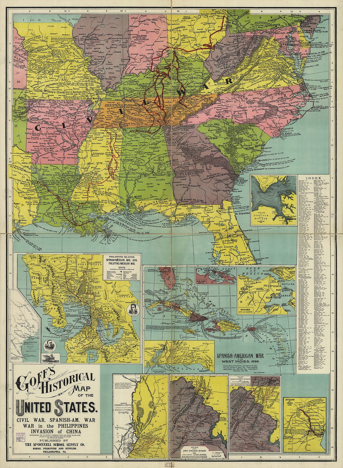 This old map of Am. War, War In the Philippines, Invasion of China from 1907 was created by Eugenia A. Wheeler (Eugenia Almira Wheeler) Goff, Henry S. Goff in 1907