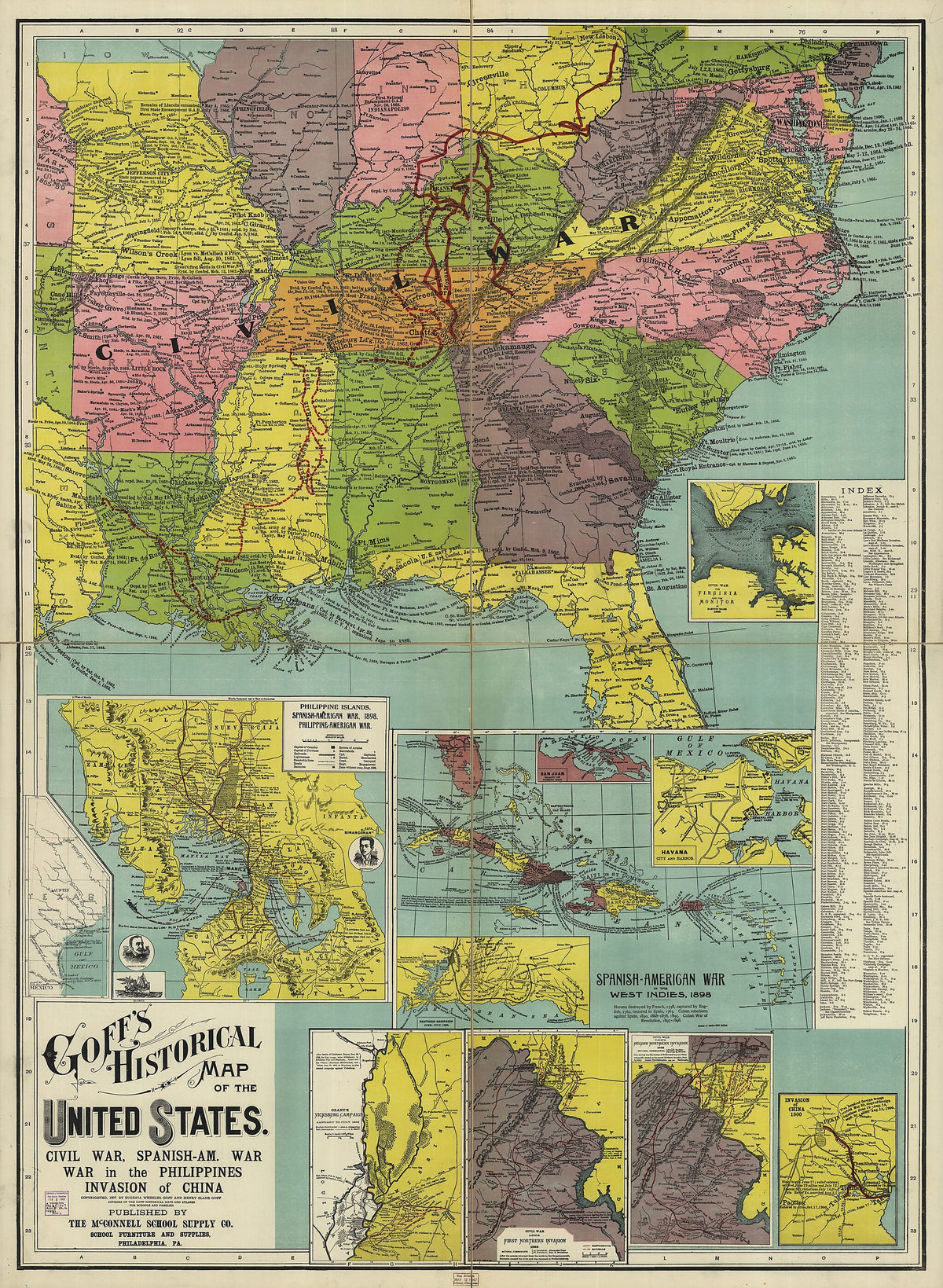 Am. War, War In the Philippines, Invasion of China in 1907 by Relic Map Company