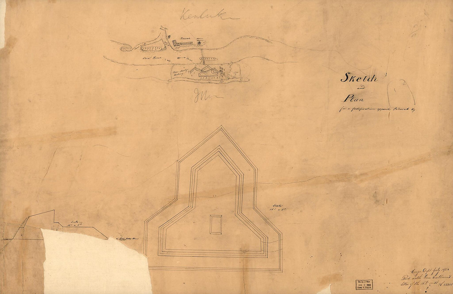 This old map of Sketch and Plan for a Fortification Opposite Paducah, Ky from 1864 was created by  in 1864