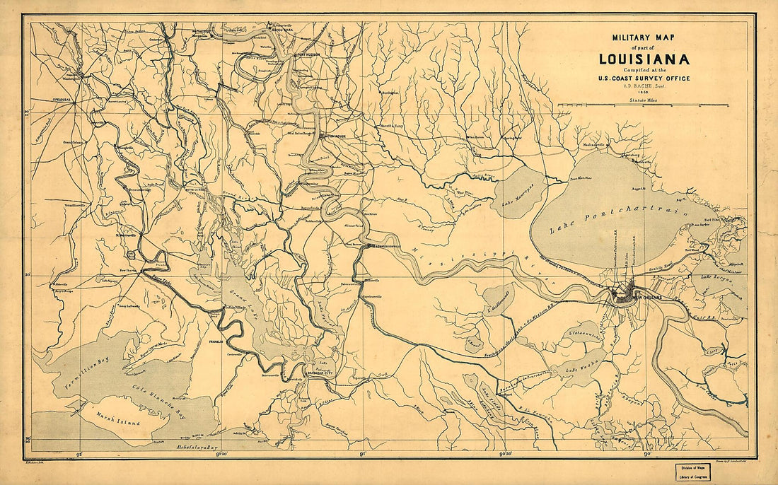 This old map of Military Map of Part of Louisiana from 1863 was created by A. D. (Alexander Dallas) Bache, H. (Henry) Lindenkohl,  United States Coast Survey in 1863