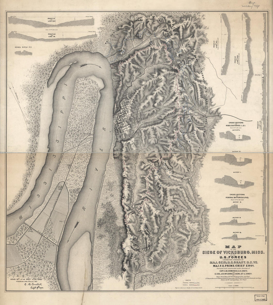 This old map of Map of the Siege of Vicksburg, Mississippi from 1863 was created by Charles Spangenberg in 1863