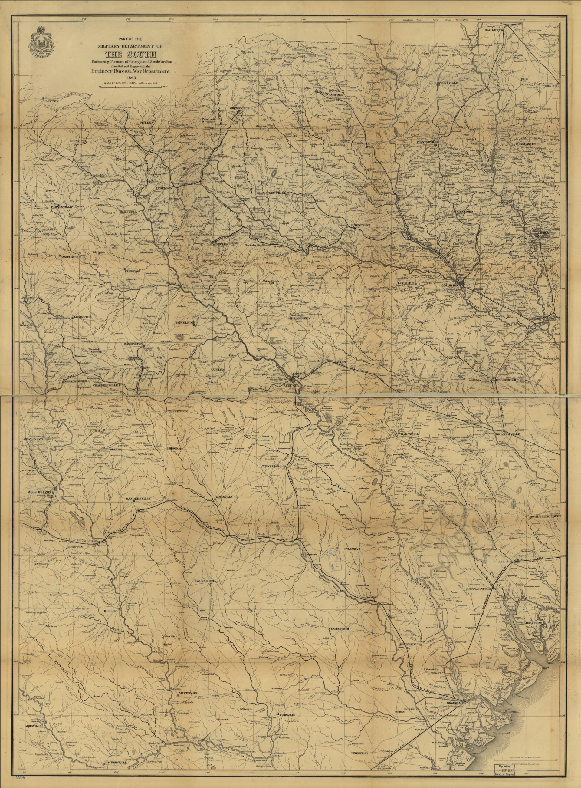 This old map of Part of the Military Department of the South, Embracing Portions of Georgia and South Carolina from 1865 was created by  United States. Army. Corps of Engineers in 1865