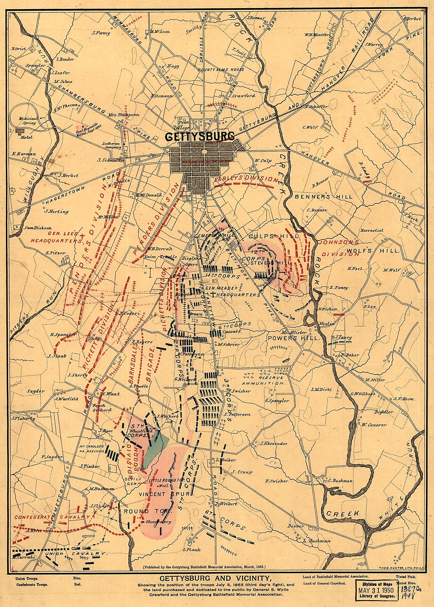 This old map of Gettysburg and Vicinity, Showing the Position of the Troops July 3, from 1863 (third Day&