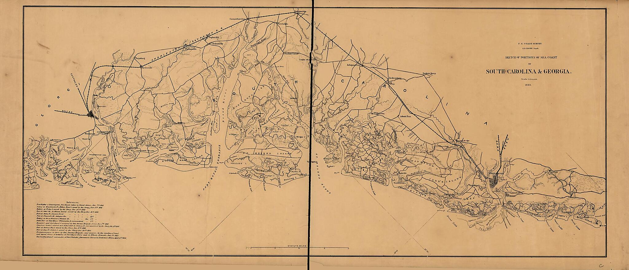 This old map of Sketch of Portions of Seacoast of South Carolina &amp; Georgia from 1863 was created by A. Lindenkohl in 1863