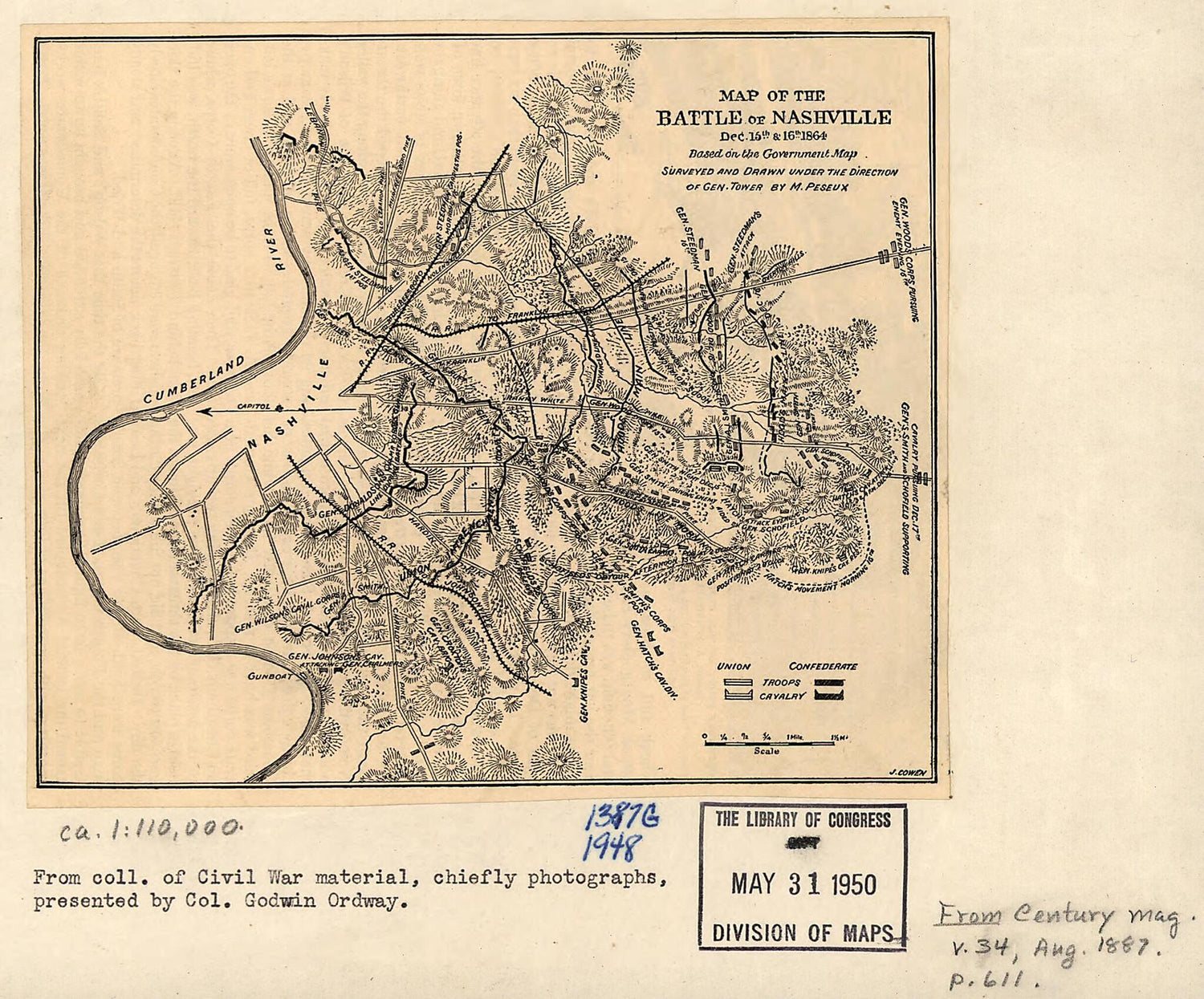 This old map of Map of the Battle of Nashville, Dec. 15th &amp; 16th 1864 from 1887 was created by James Cowen in 1887