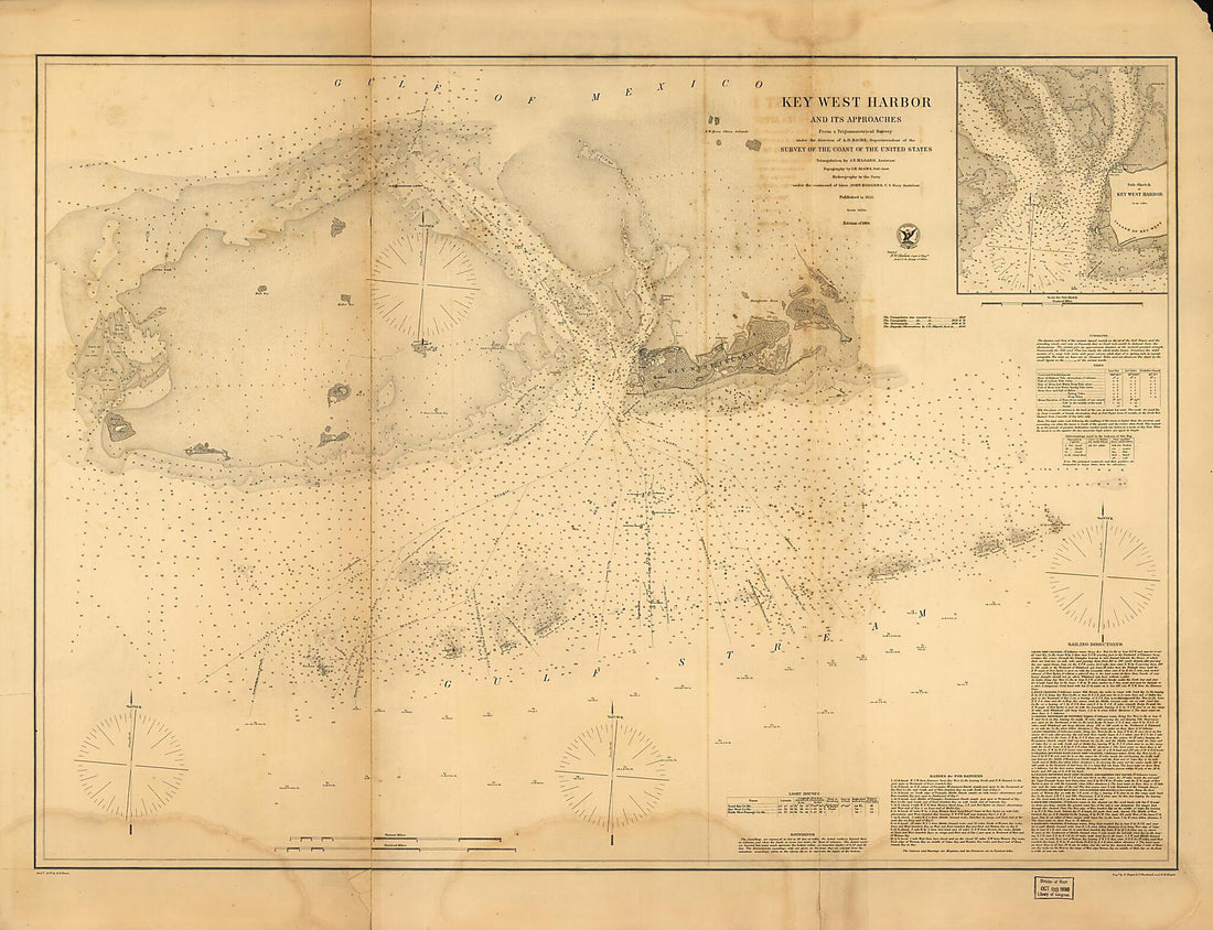 This old map of Key West Harbor and Its Approaches from 1864 was created by A. D. (Alexander Dallas) Bache, J. E. (Julius Erasmus) Hilgard,  United States Coast Survey in 1864