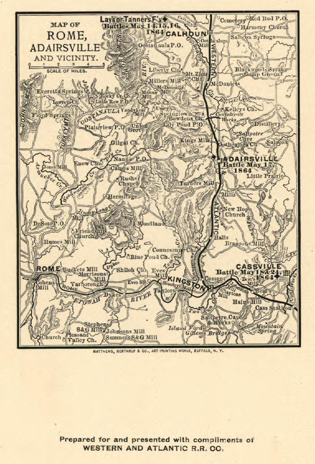 This old map of Map of Rome, Adairsville and Vicinity from 1864 was created by  Western and Atlantic Railroad Company in 1864