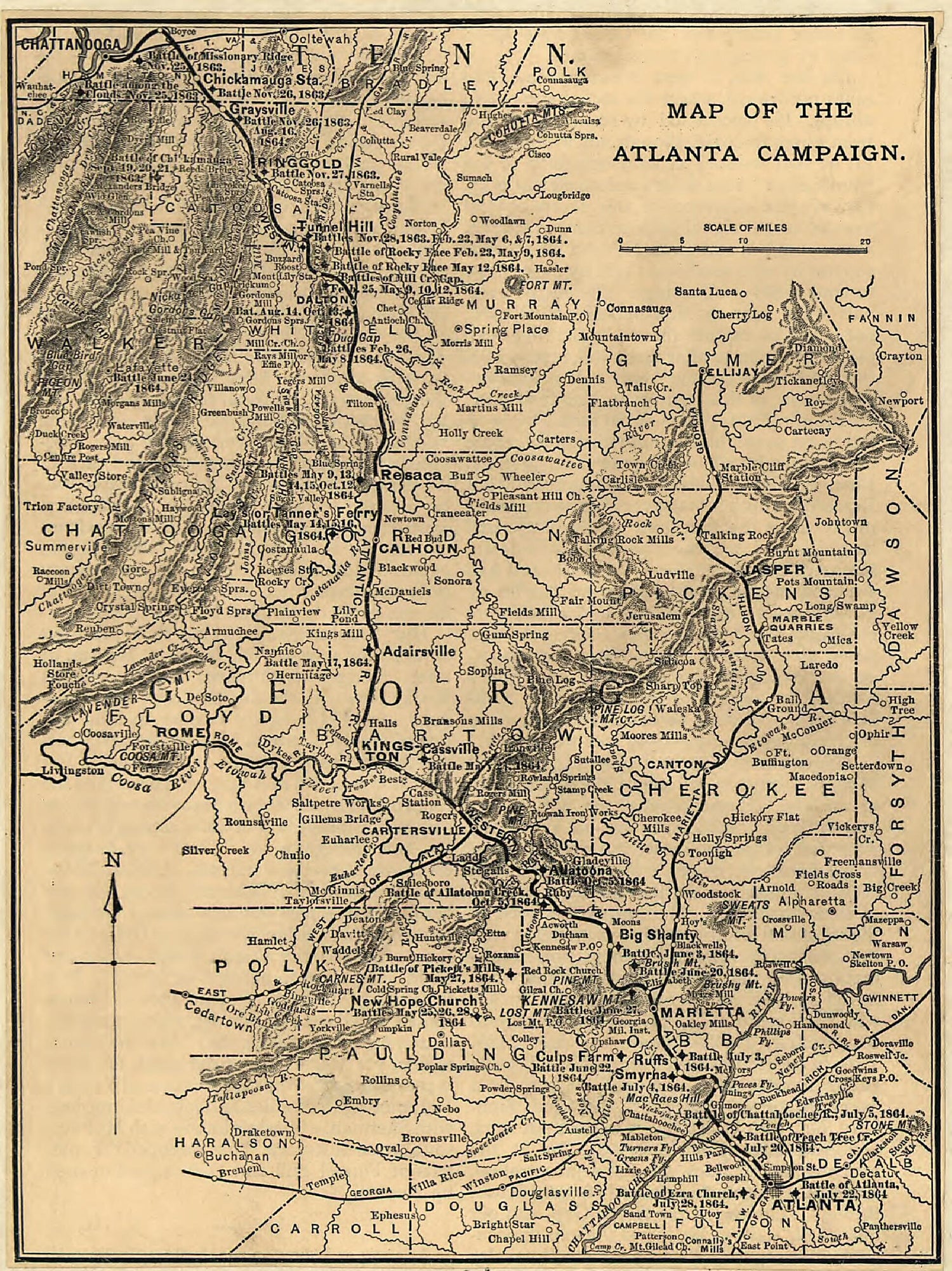 This old map of Sept. 1864 from 1887 was created by  Western and Atlantic Railroad Company in 1887