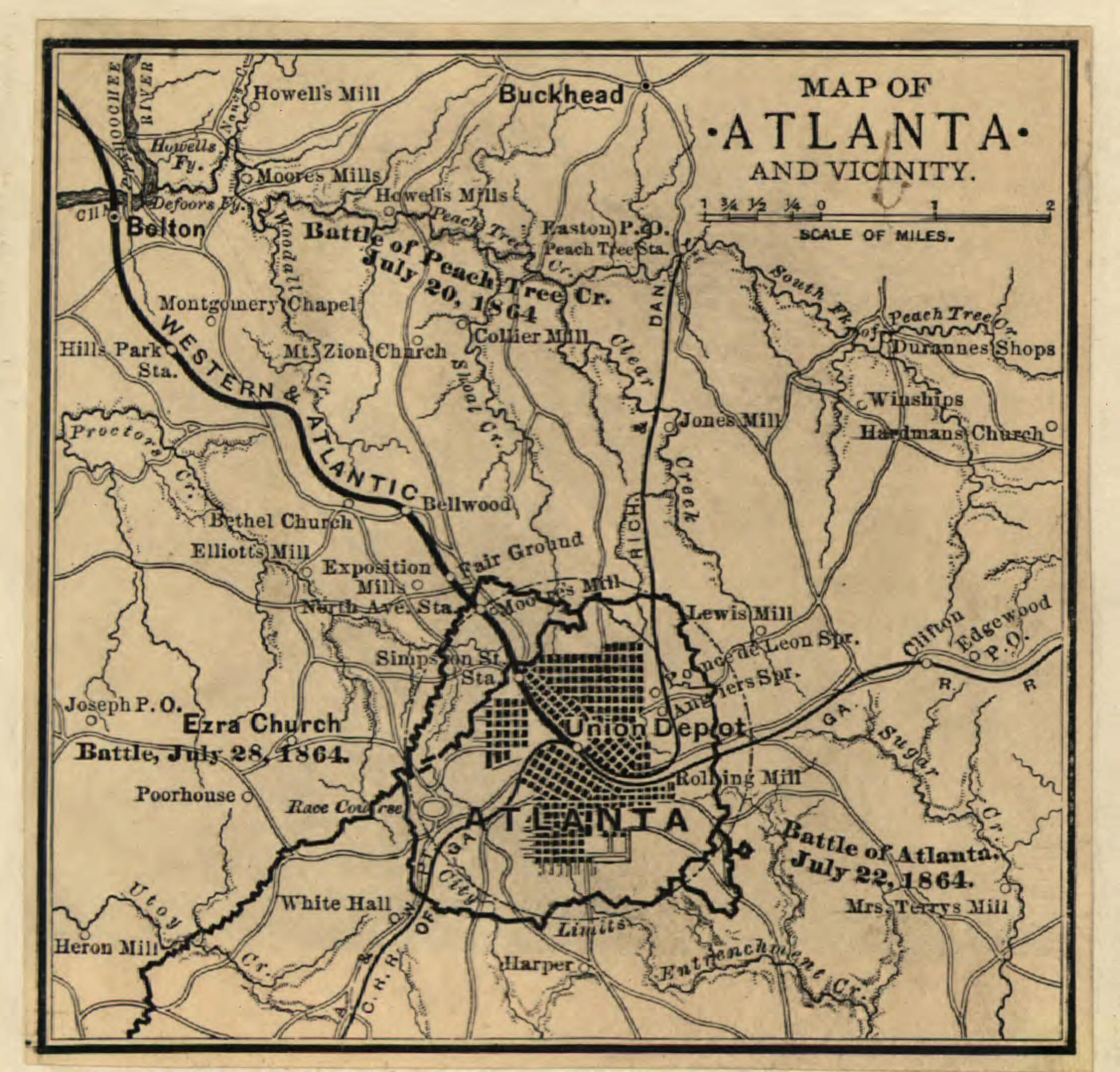 This old map of Map of Atlanta and Vicinity. July 1864 from 1887 was created by  Western and Atlantic Railroad Company in 1887