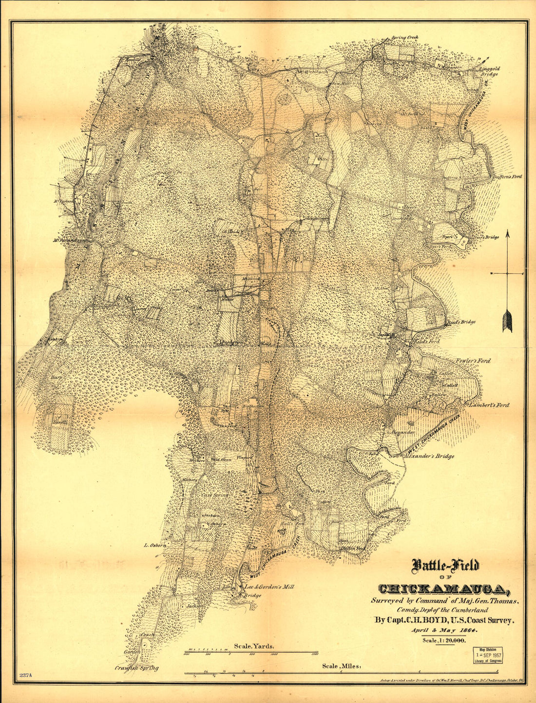 This old map of Field of Chickamauga from 1864 was created by Charles H. Boyd in 1864