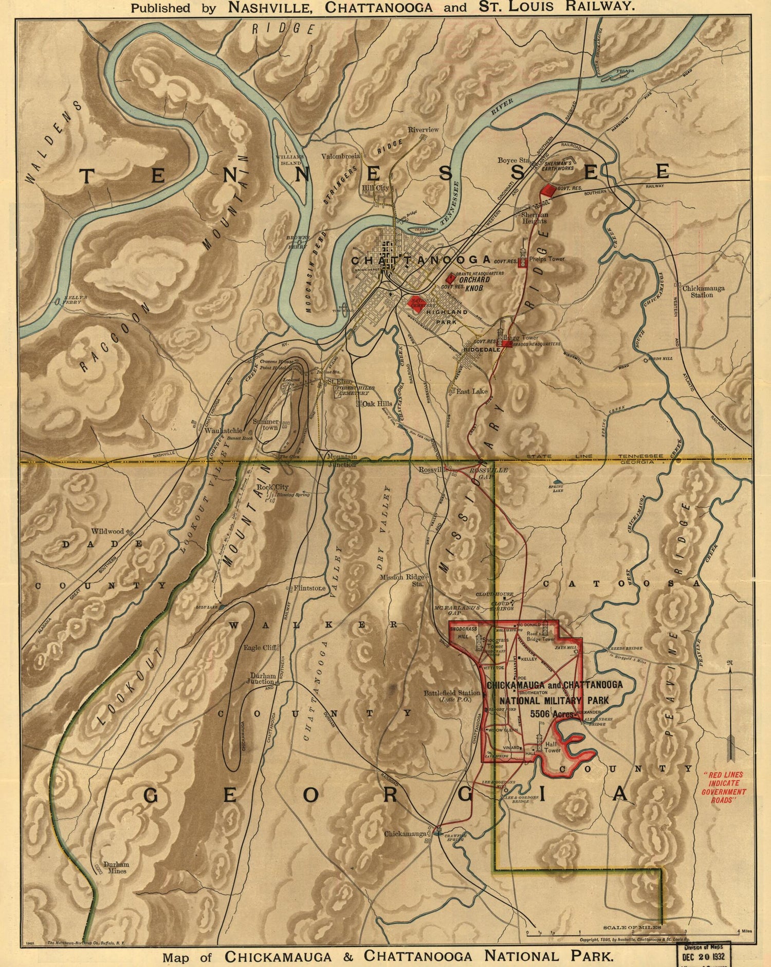 This old map of Map of Chickamauga &amp; Chattanooga National Park (War Route to Chickamauga. Dedication Chickamauga and Chattanooga National Park, September 18, 19, and 20, from 1895) was created by Chattanooga Nashville in 1895