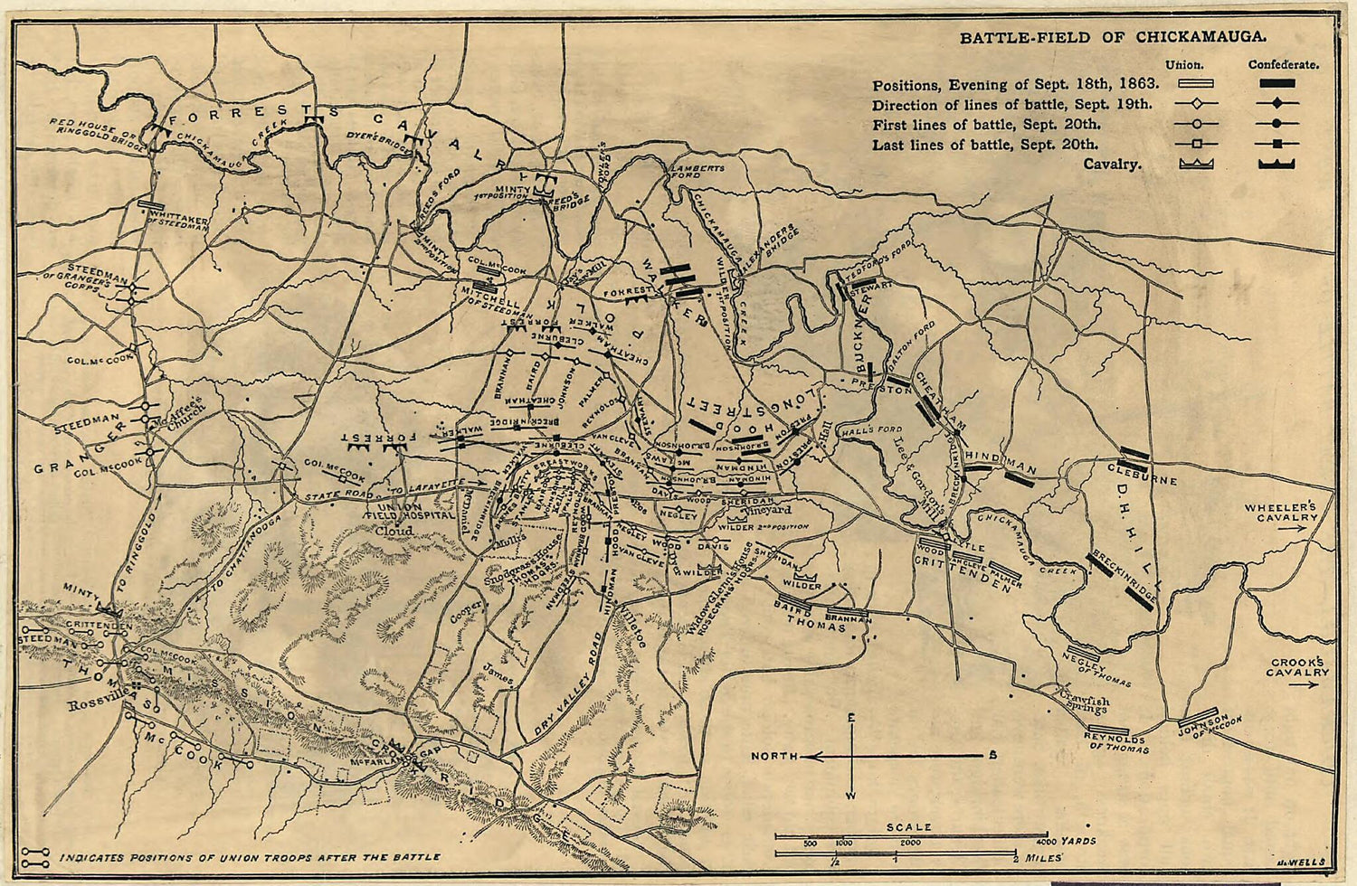 This old map of Field of Chickamauga. Sept 18-20, 1863 from 1887 was created by Jacob Wells in 1887
