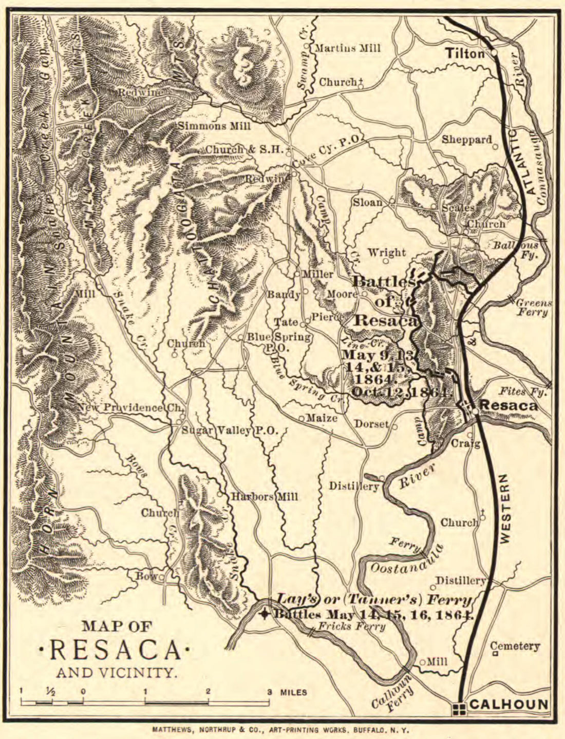 This old map of Map of Resaca and Vicinity. from 1864 was created by  Western and Atlantic Railroad Company in 1864