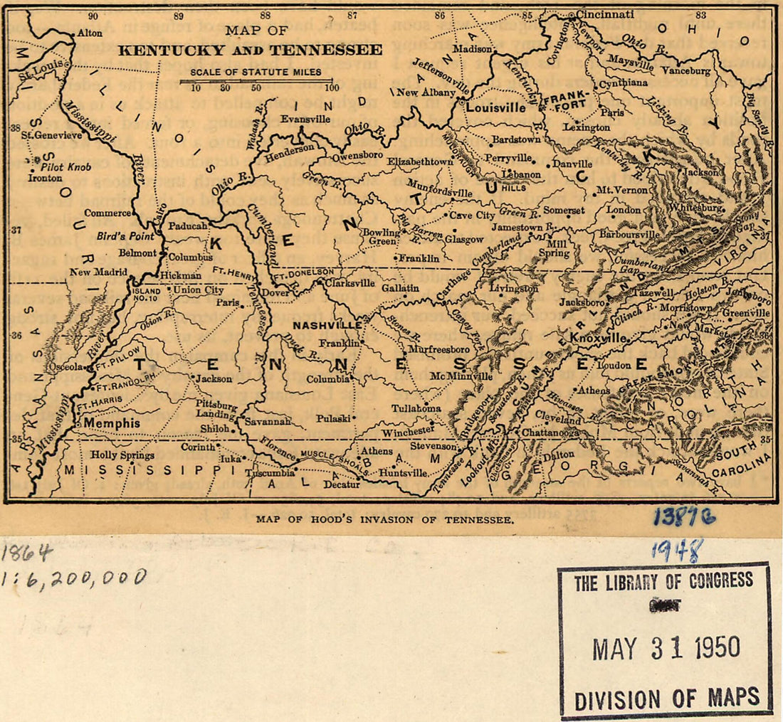 This old map of Map of Kentucky and Tennessee from 1864 was created by  in 1864