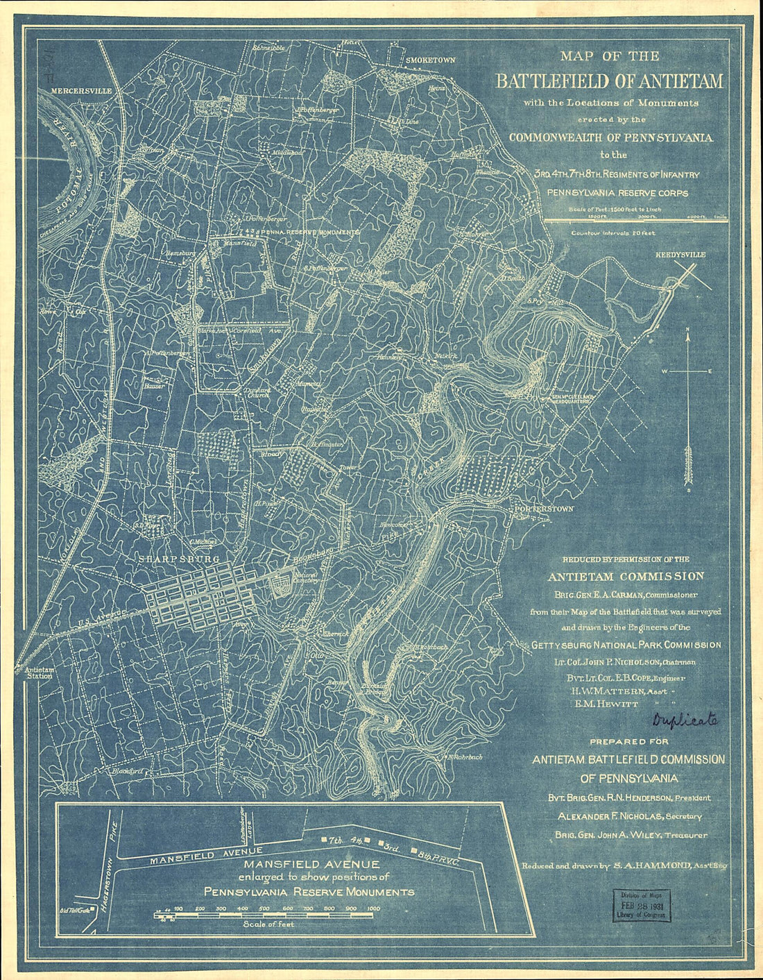 This old map of Map of the Battlefield of Antietam With the Locations of Monuments Erected by the Commonwealth of Pennsylvania to the 3rd, 4th, 7th, 8th Regiments of Infantry, Pennsylvania Reserve Corps from 1908 was created by  Antietam Battlefield Memo