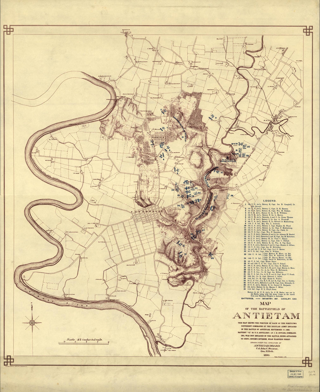 This old map of Two Different Commands of the Regular Army Engaged In the Battle of Antietam, September 17, 1862. Battery G, 2d U.S. Artillery, Lt. J. H. Butler, Commanding, Was Not Engaged In the Battle, Being Attached to Gen&