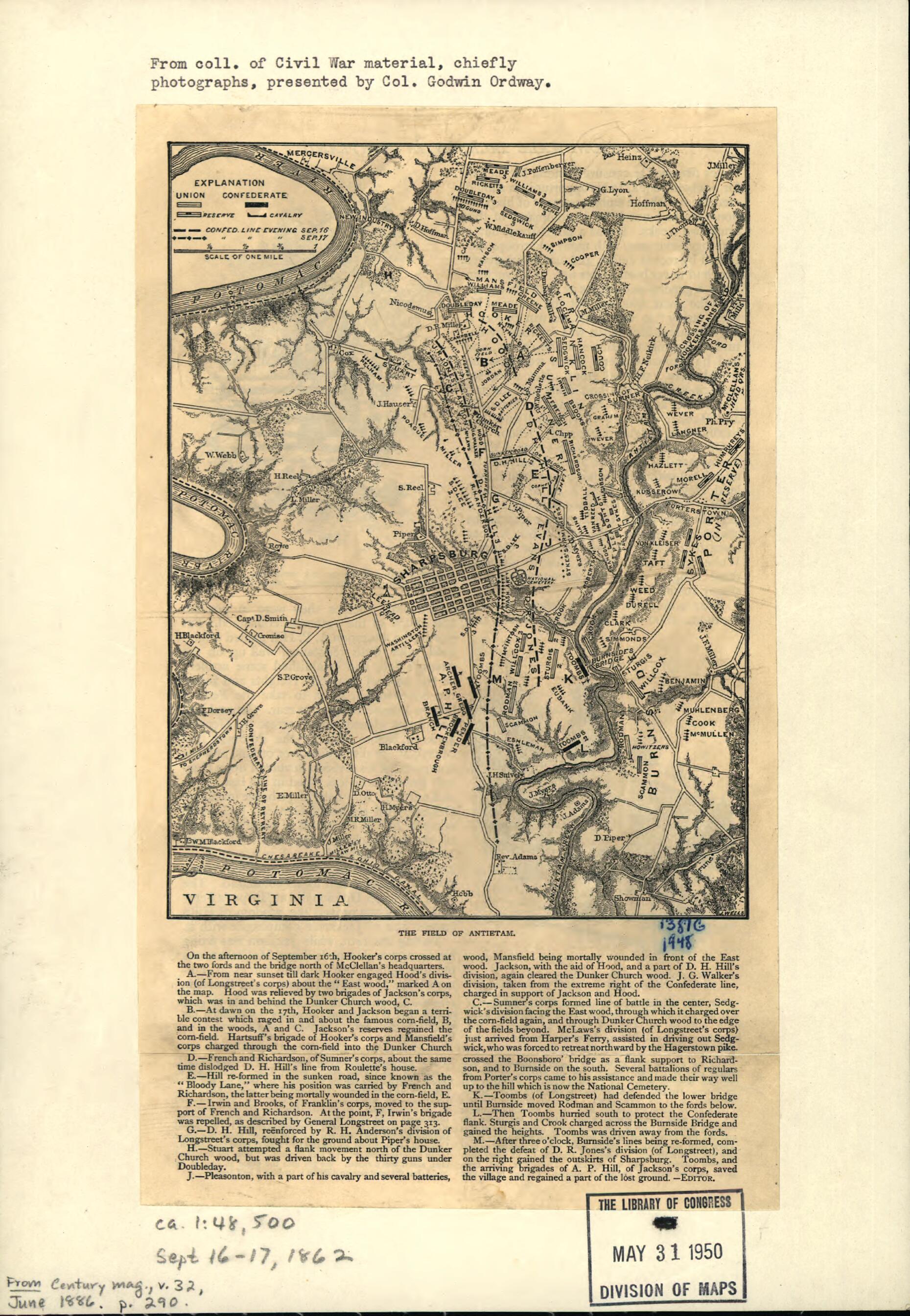 This old map of The Field of Antietam from 1886 was created by Jacob Wells in 1886