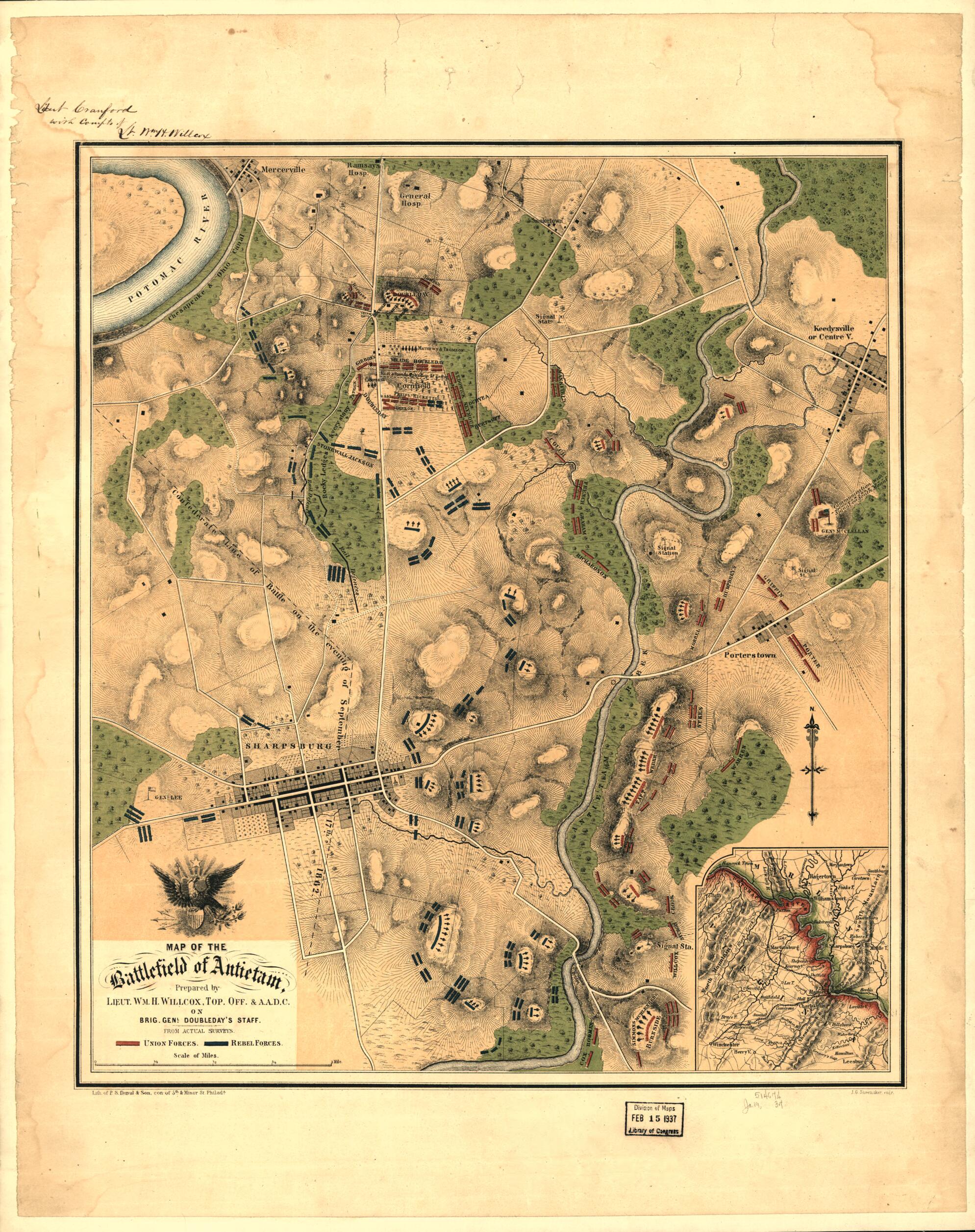 This old map of Map of the Battlefield of Antietam from 1862 was created by William H. Willcox in 1862