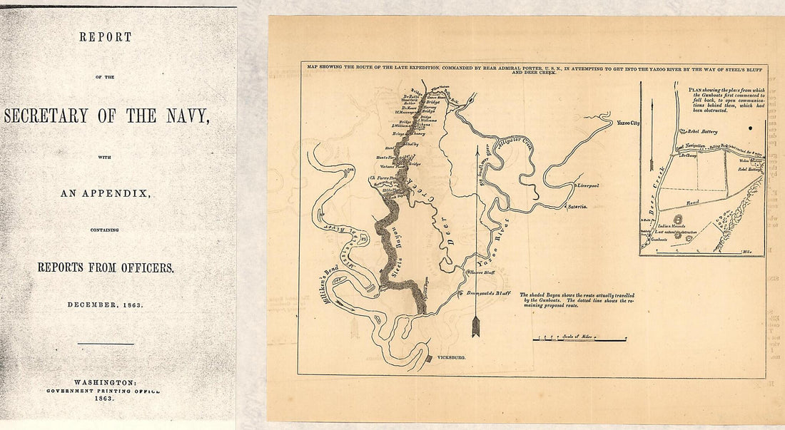 This old map of Map Showing the Route of the Late Expedition, Commanded by Rear Admiral Porter, U.S.N., In Attempting to Get Into the Yazoo River by the Way of Steel&