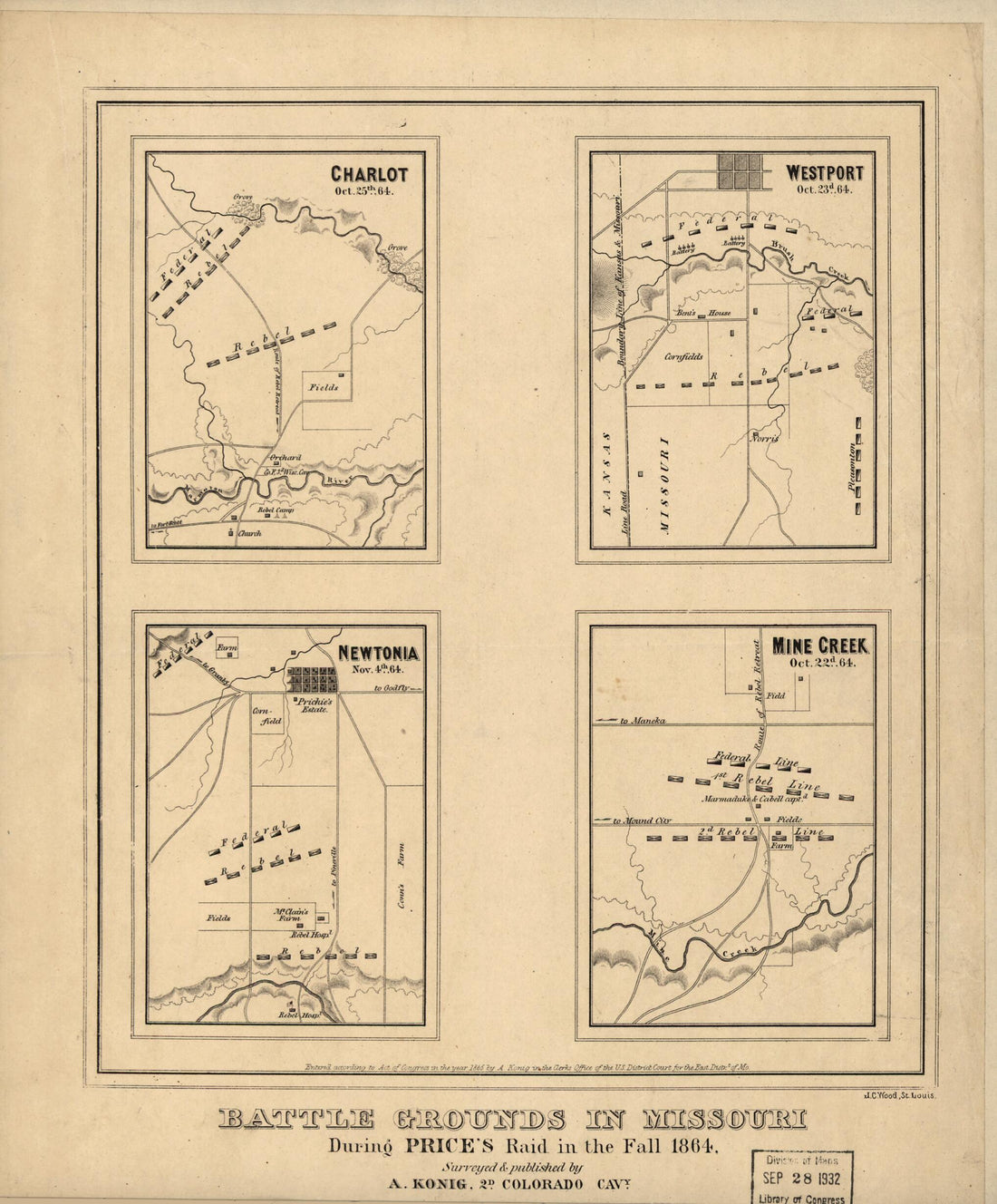 This old map of Battle Grounds In Missouri During Price&