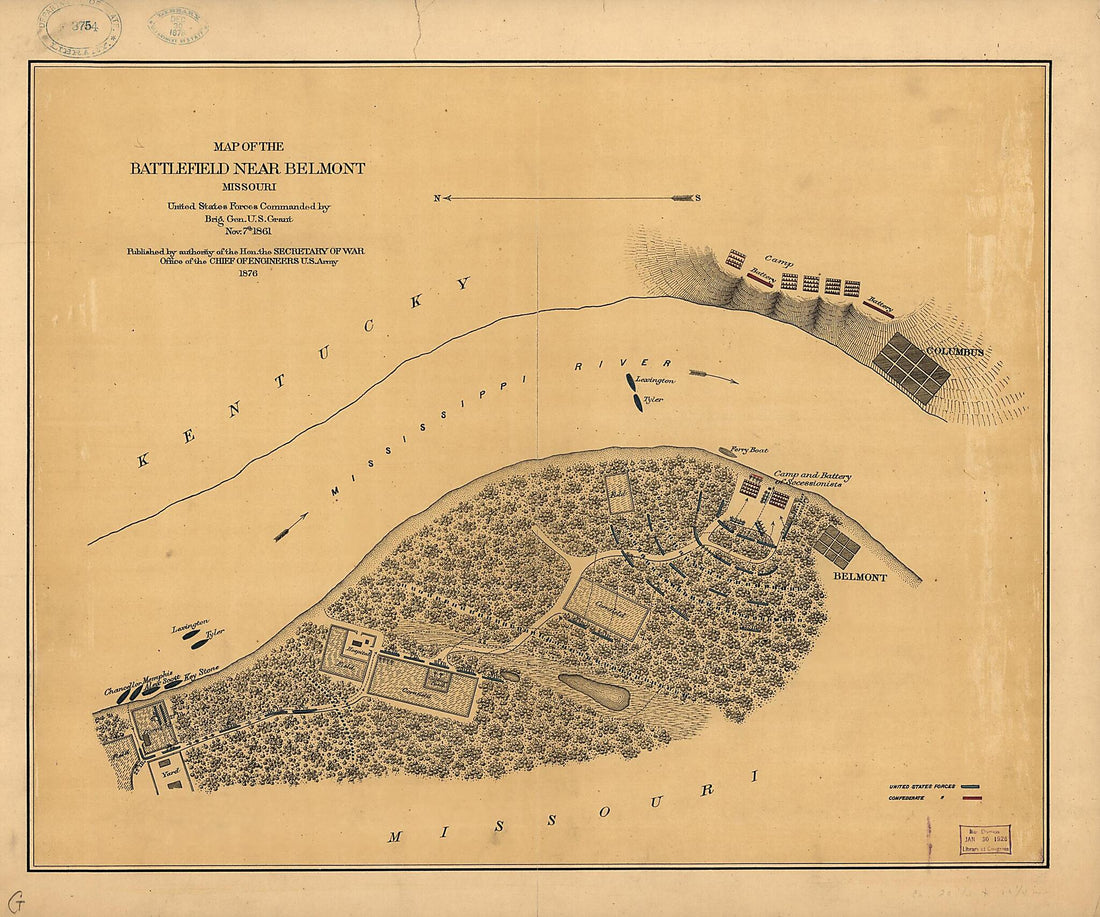 This old map of Map of the Battlefield Near Belmont, Missouri from 1876 was created by  United States. Army. Corps of Engineers in 1876